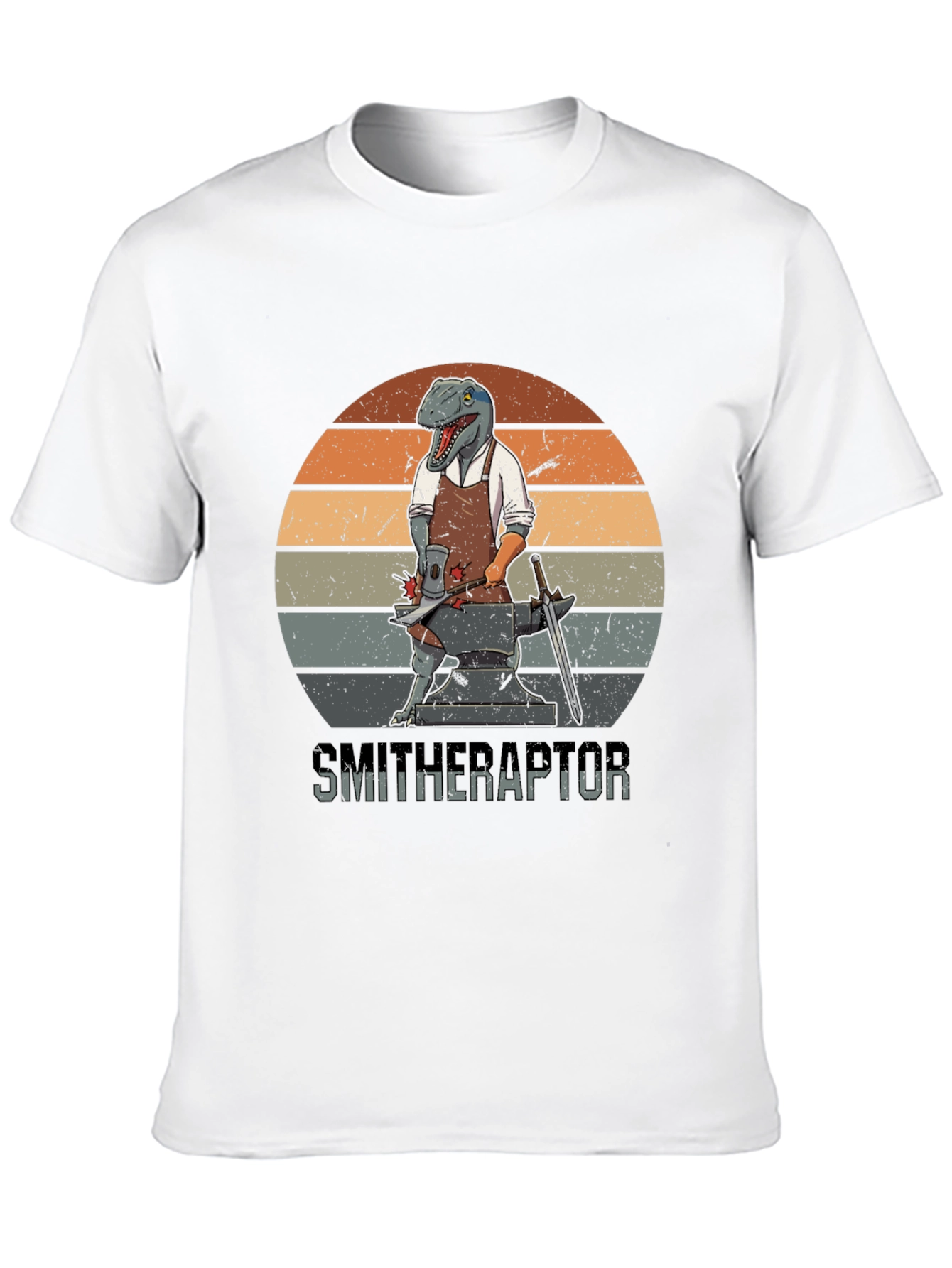 Smitheraptor T-Shirt: Dinosaur Blacksmith Design