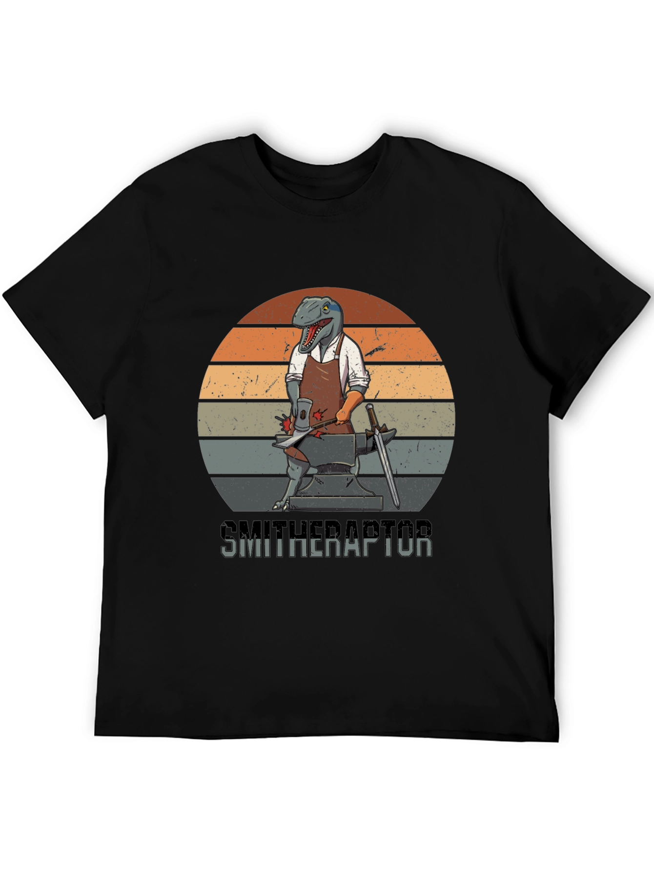 Smitheraptor T-Shirt: Dinosaur Blacksmith Design