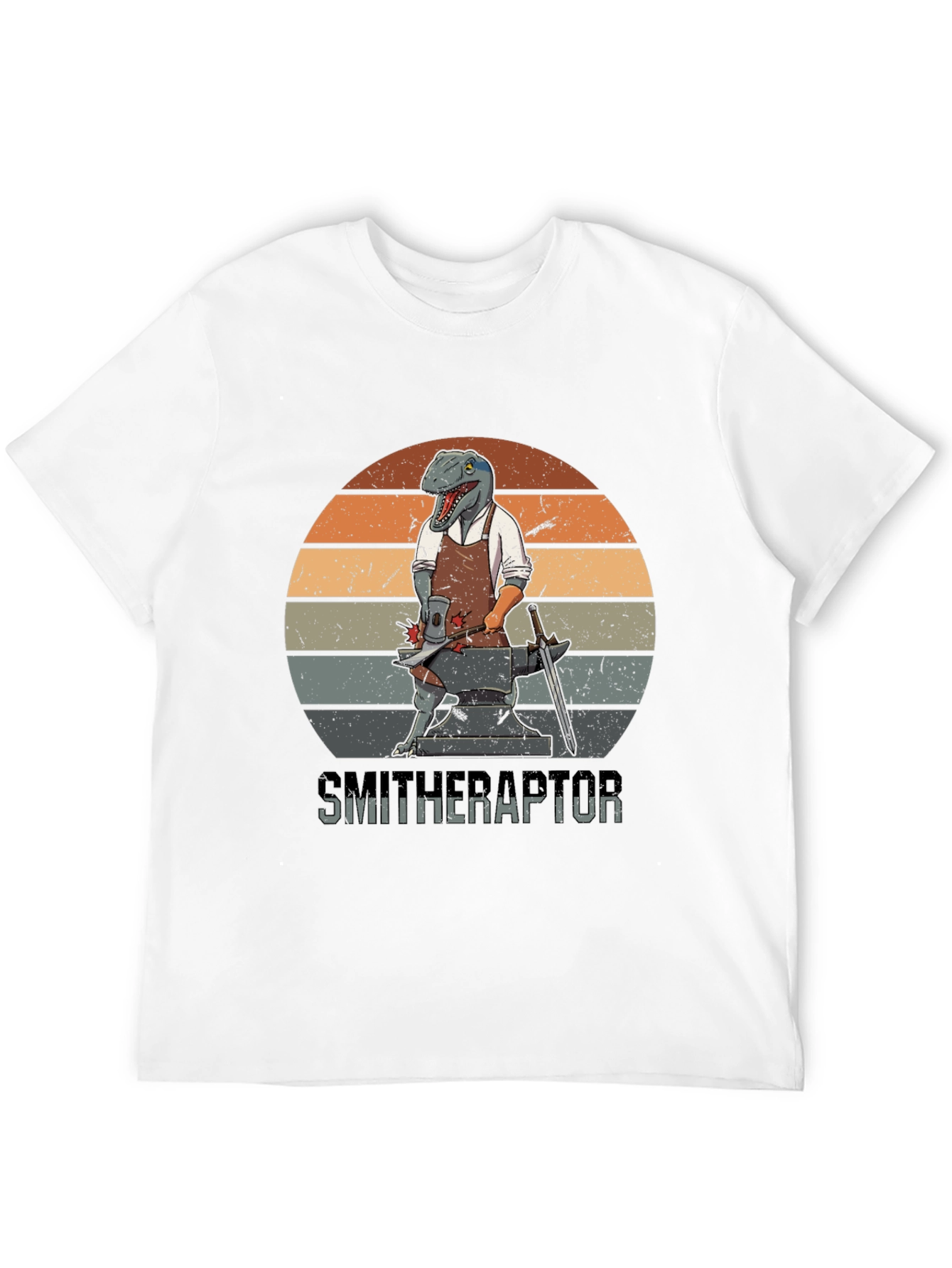 Smitheraptor T-Shirt: Dinosaur Blacksmith Design