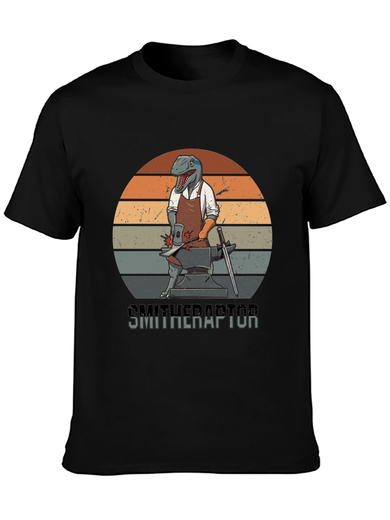 Smitheraptor T-Shirt: Dinosaur Blacksmith Design