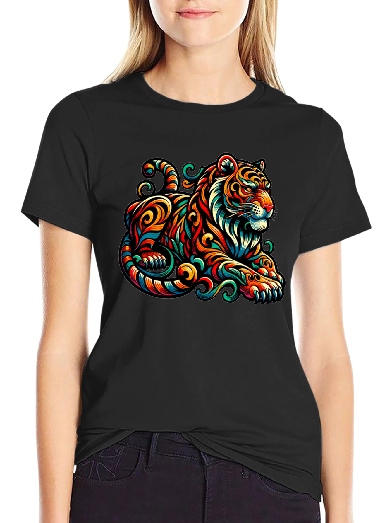 Vibrant Tiger Graphic Tee - Unique Animal Print