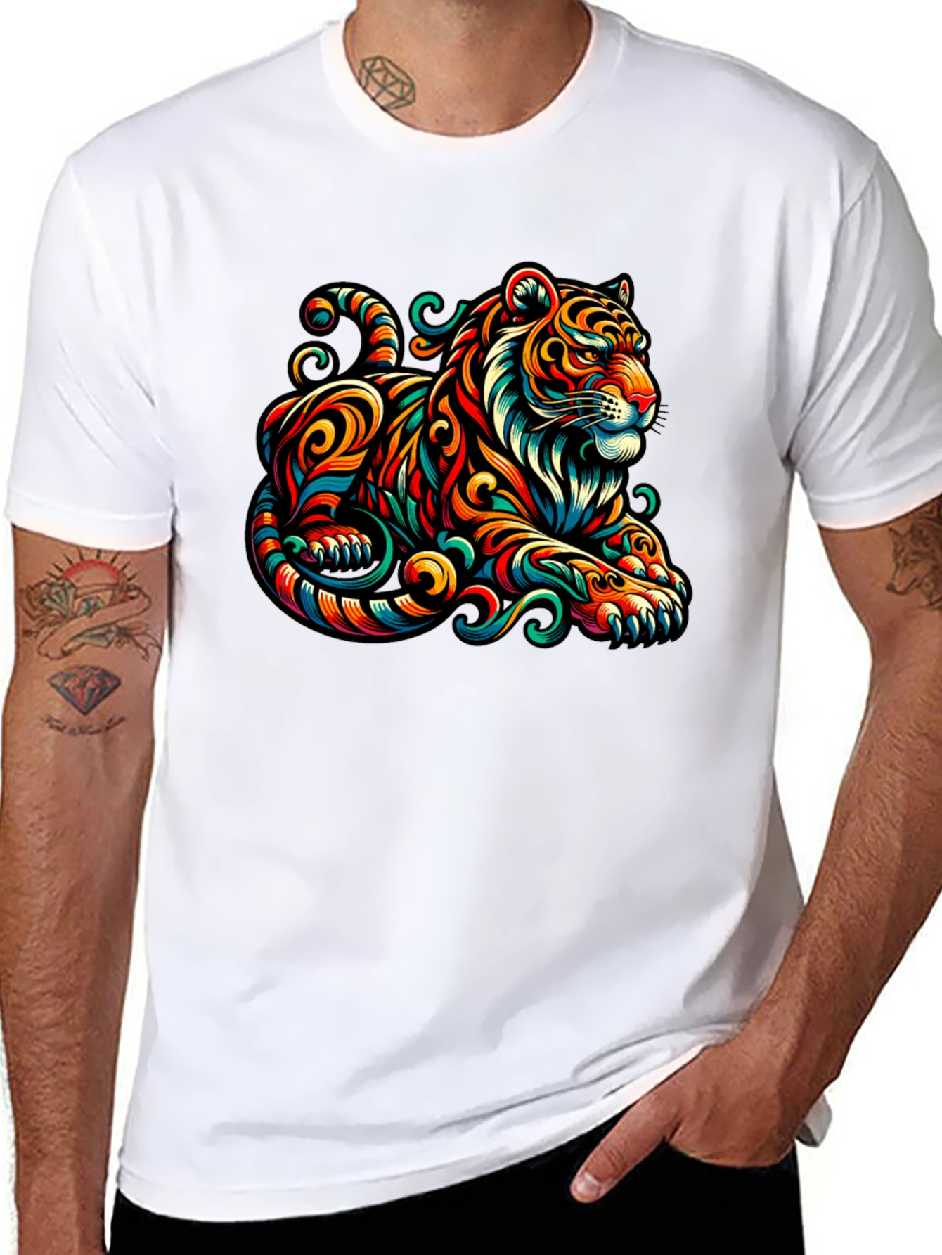 Vibrant Tiger Graphic Tee - Unique Animal Print