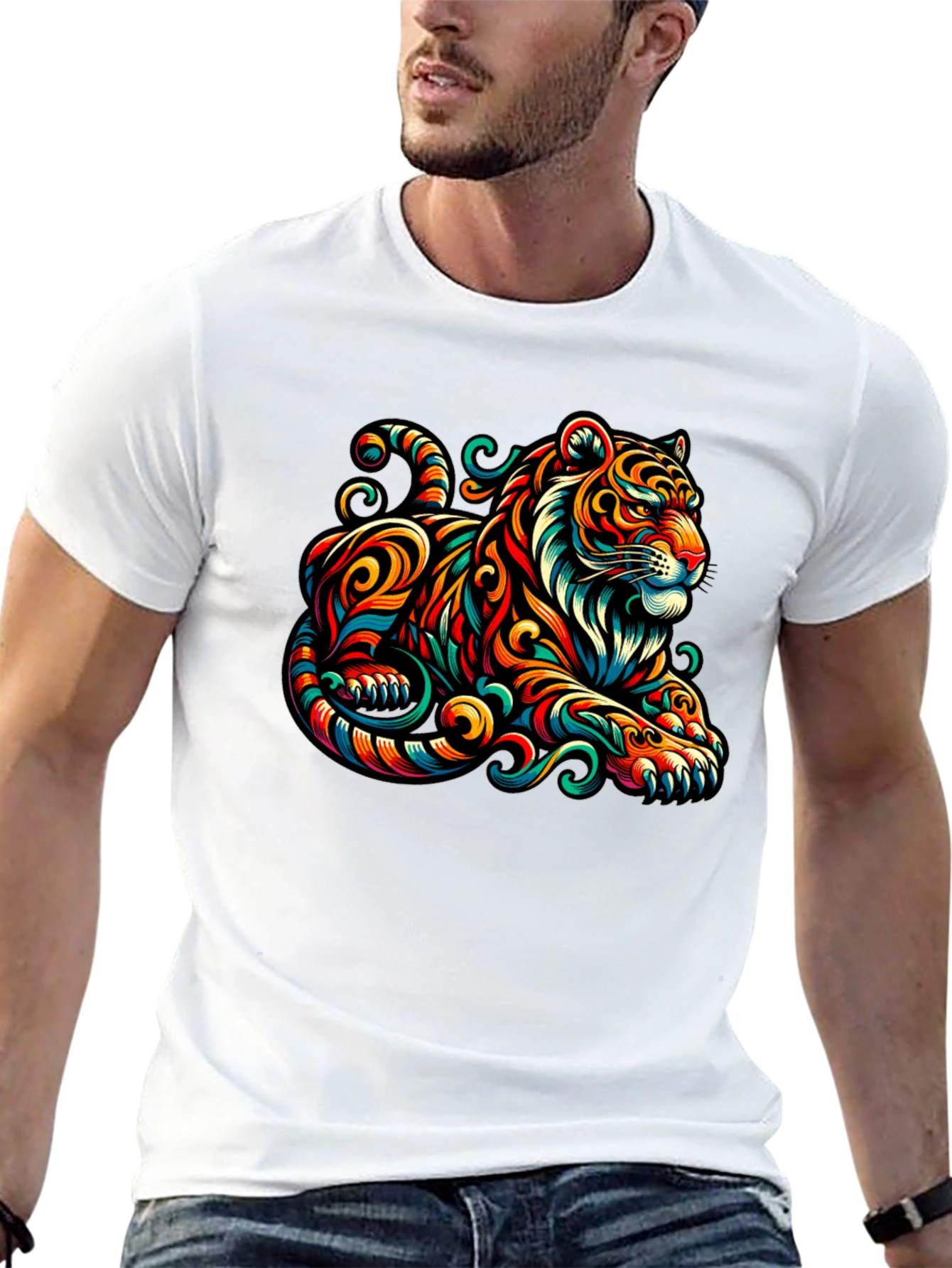 Vibrant Tiger Graphic Tee - Unique Animal Print