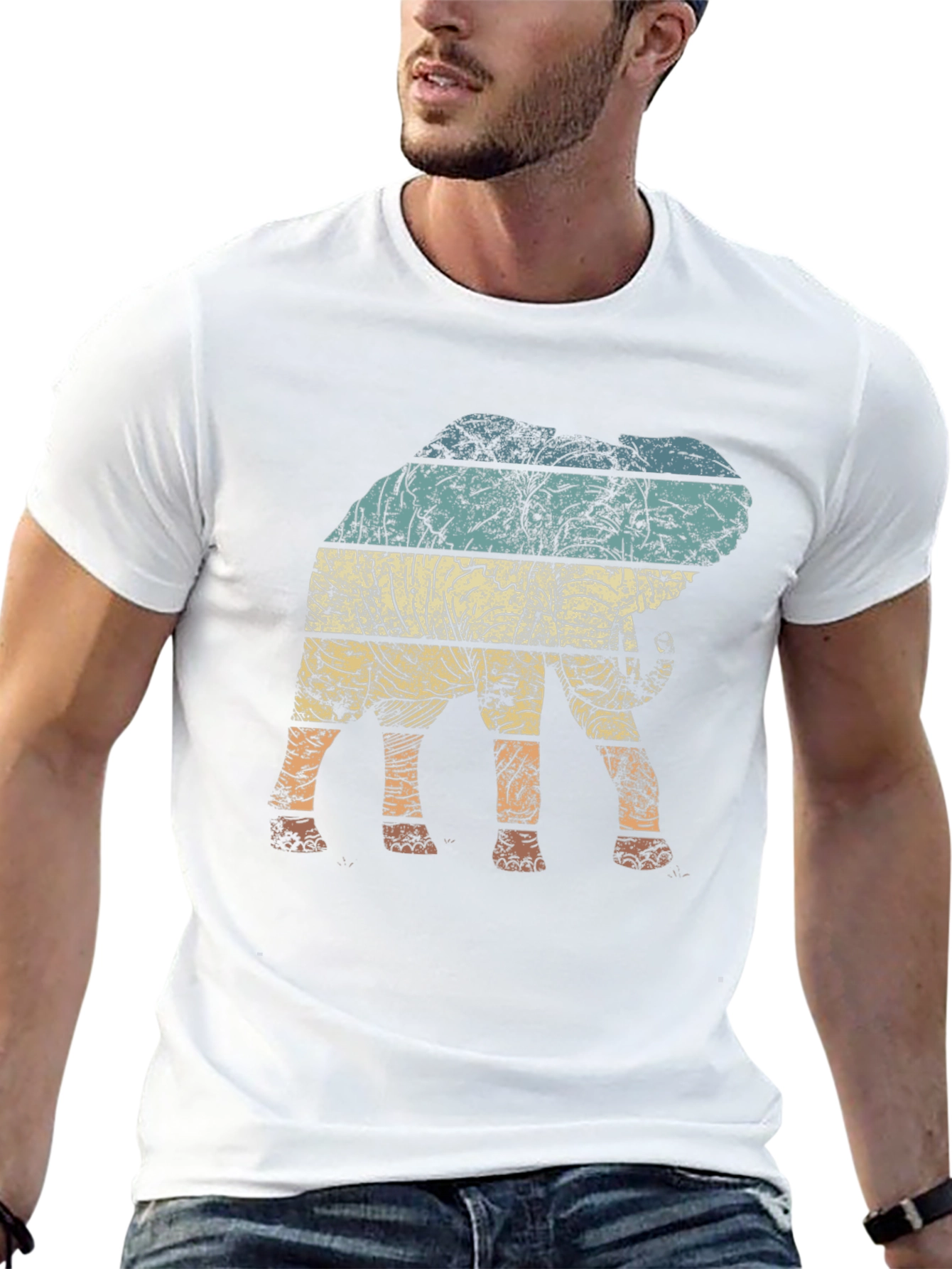 Retro Elephant Graphic Tee - Distressed Print