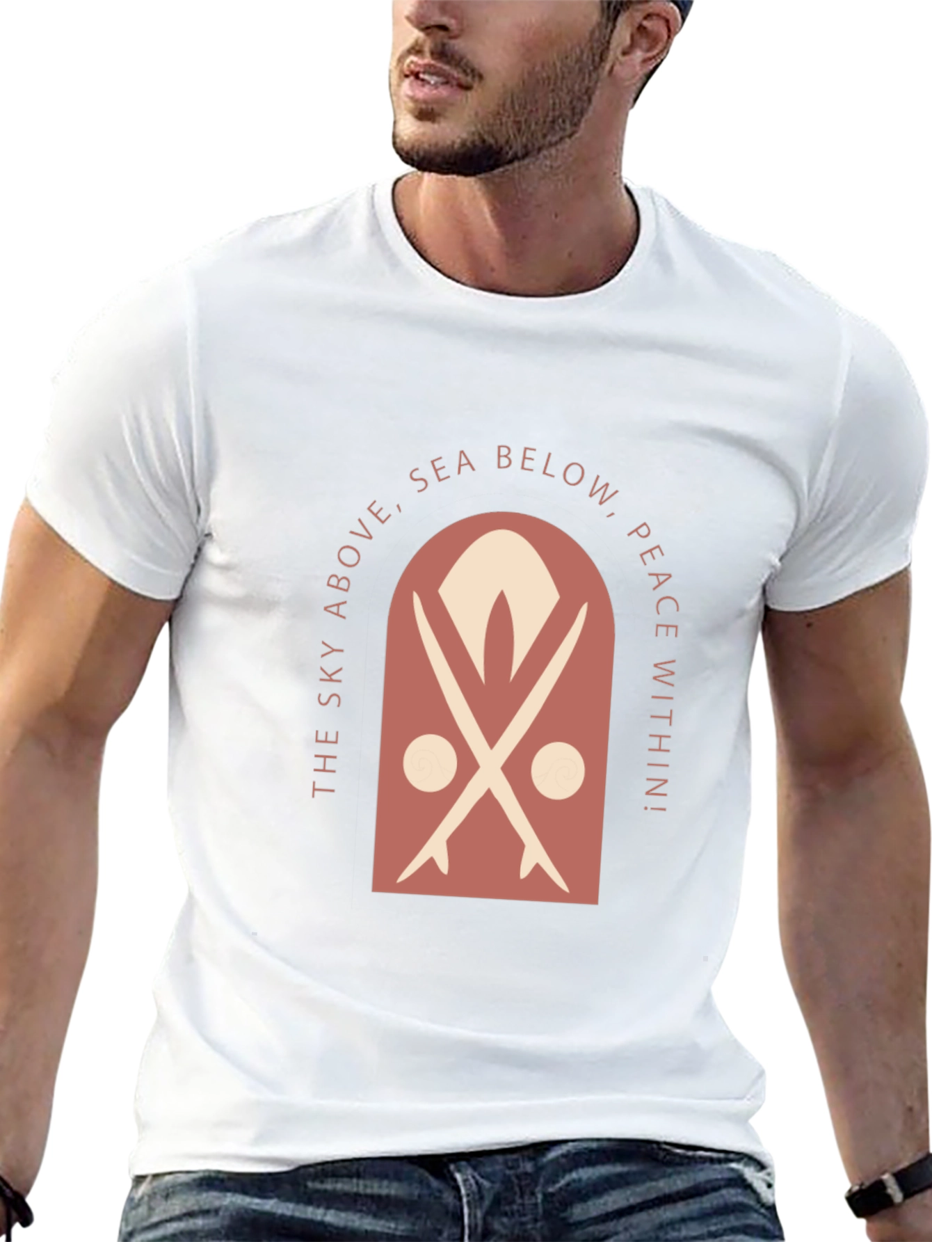 Surfboard Motif Graphic Tee - Sky Above Sea Below