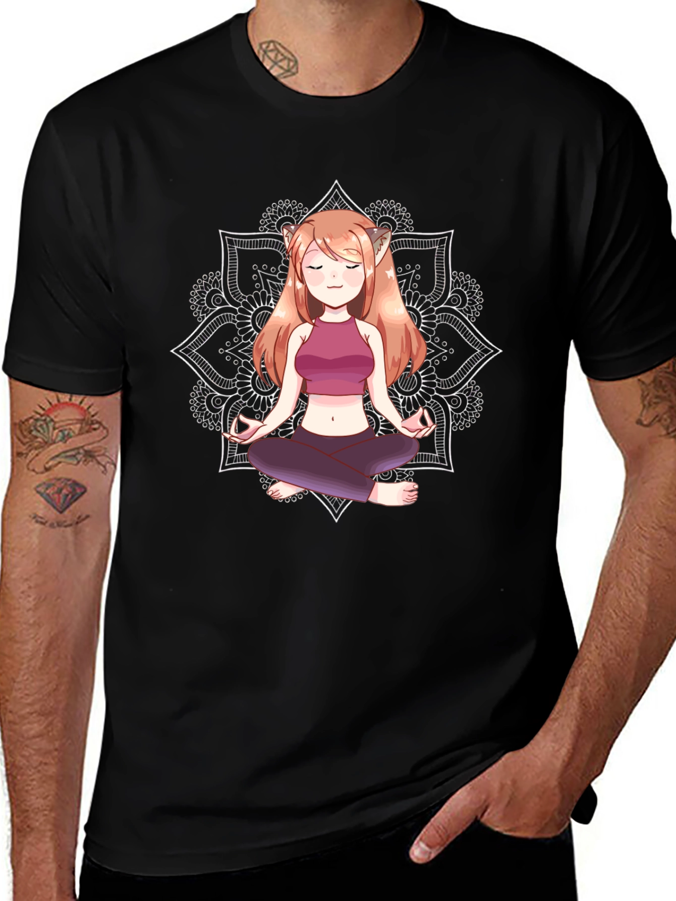 Zen Anime Girl T-Shirt - Meditating Design