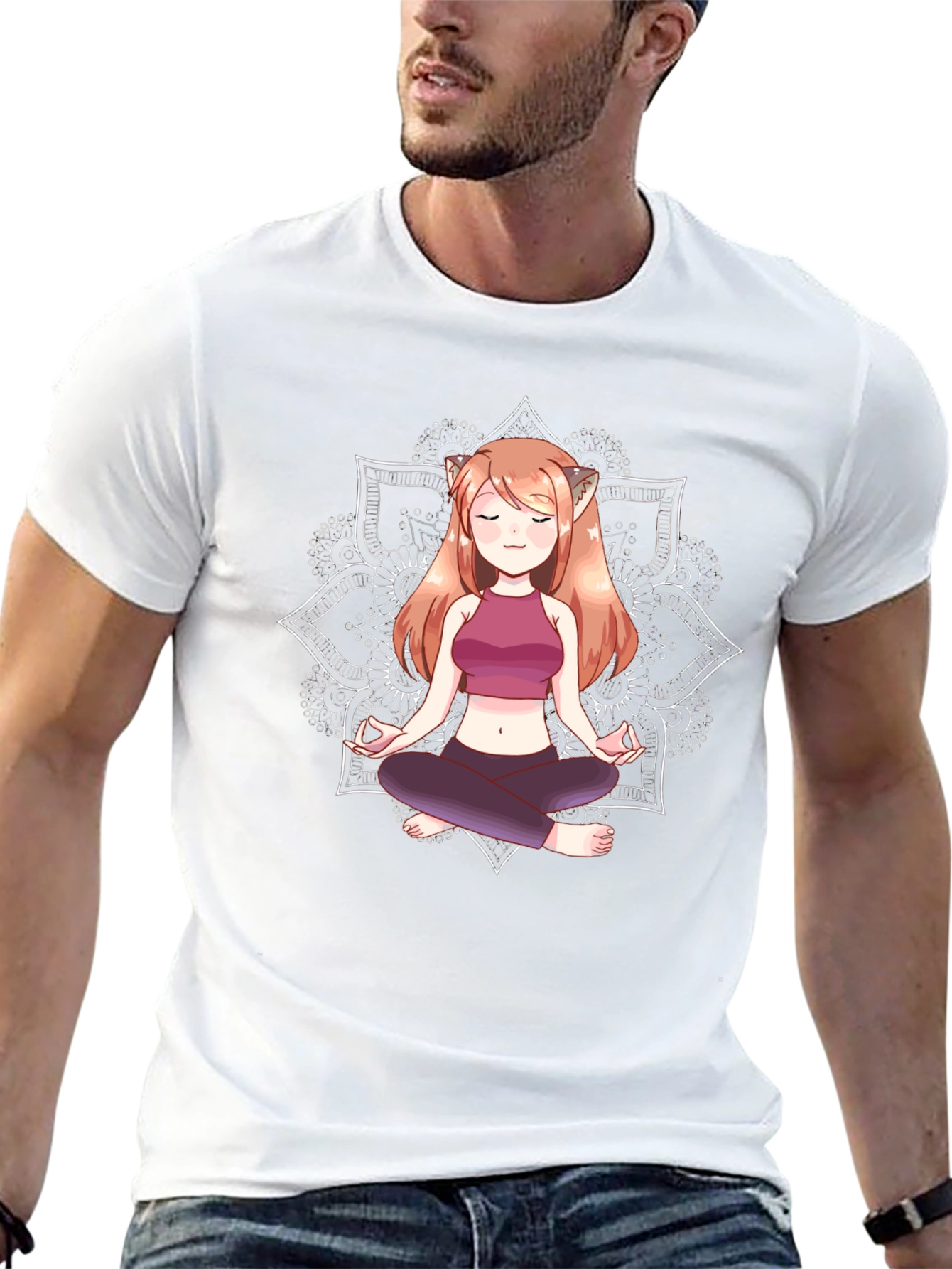 Zen Anime Girl T-Shirt - Meditating Design
