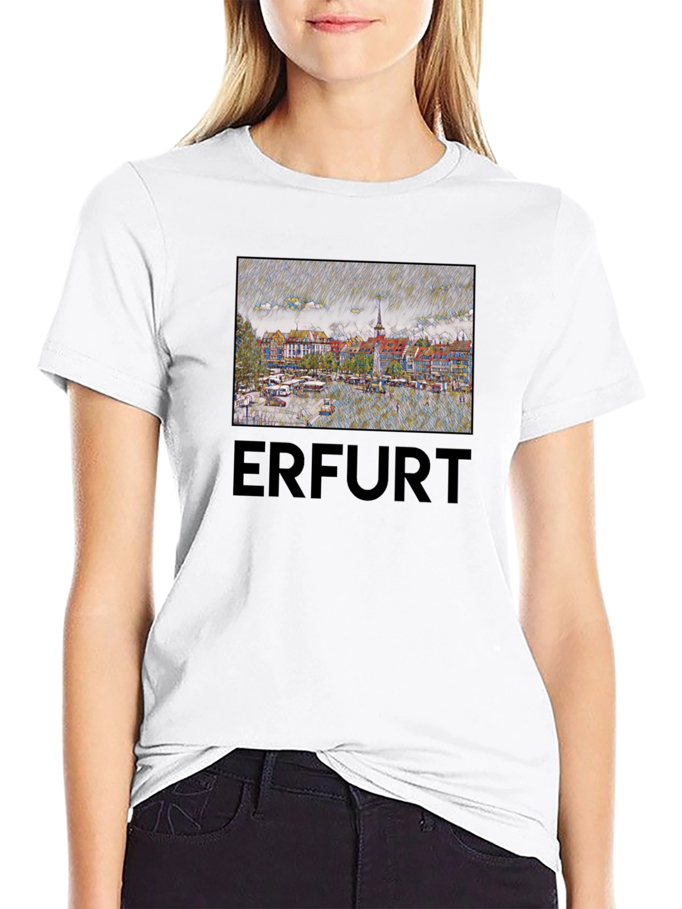 Erfurt Germany T-Shirt - Cityscape Sketch Art