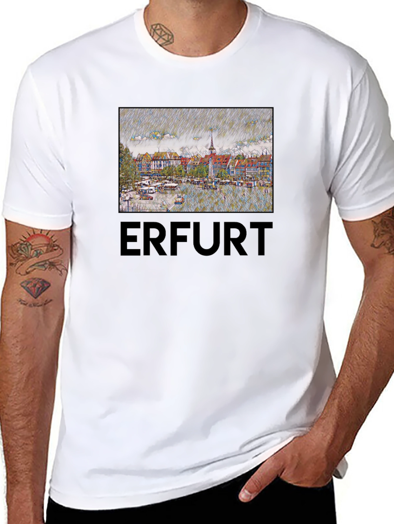 Erfurt Germany T-Shirt - Cityscape Sketch Art
