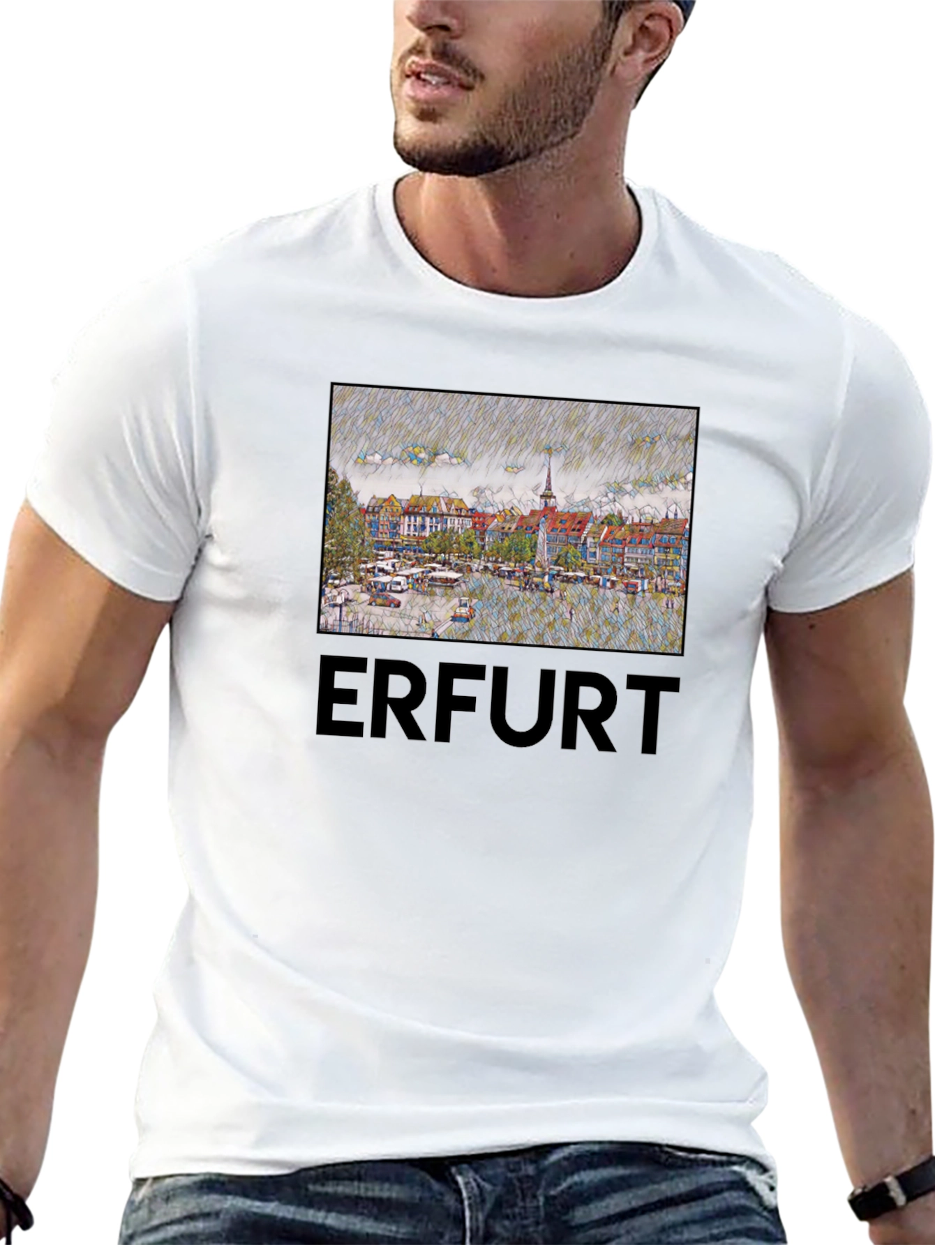 Erfurt Germany T-Shirt - Cityscape Sketch Art
