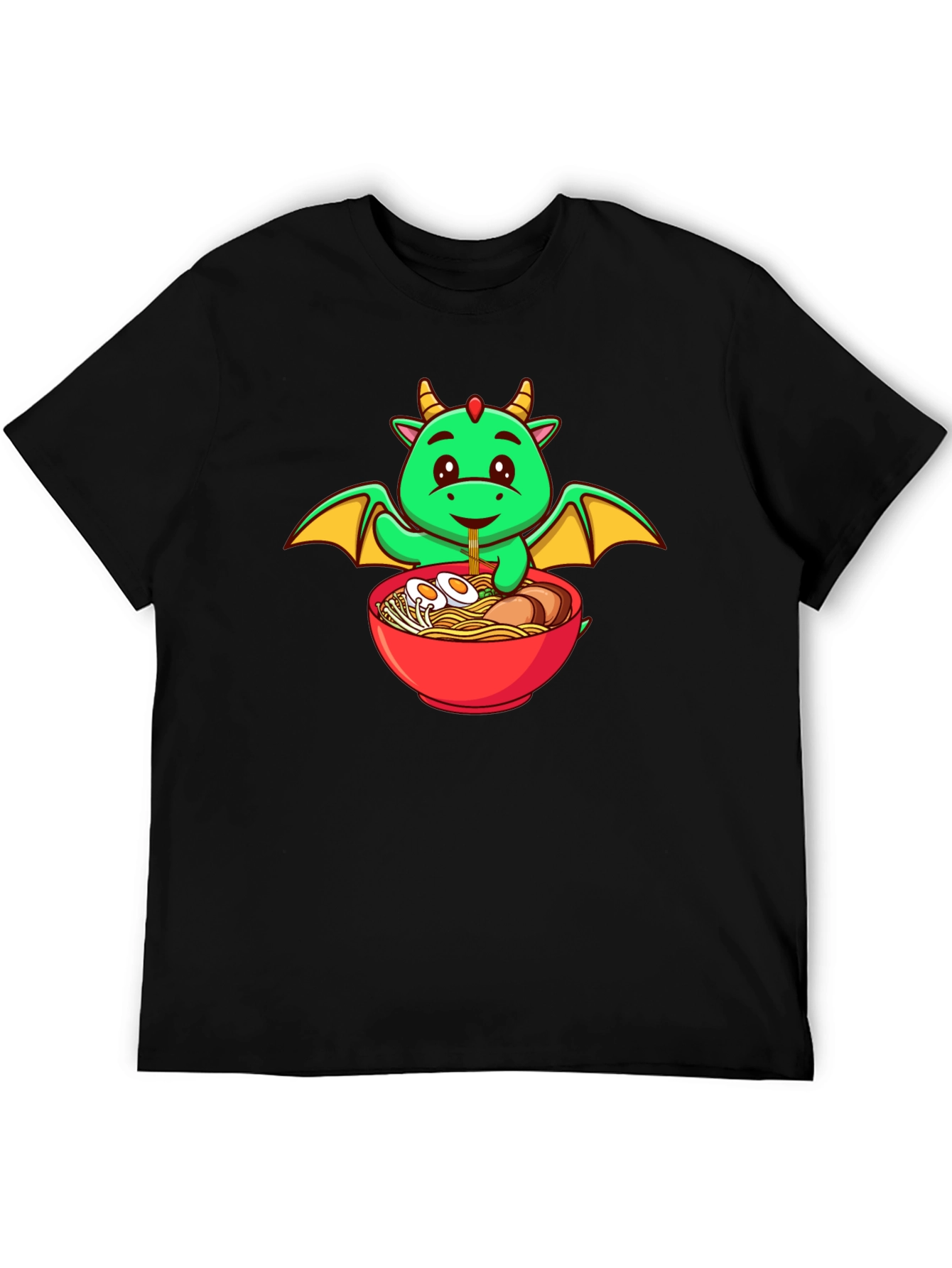 Cute Dragon Ramen Lover Black T-Shirt
