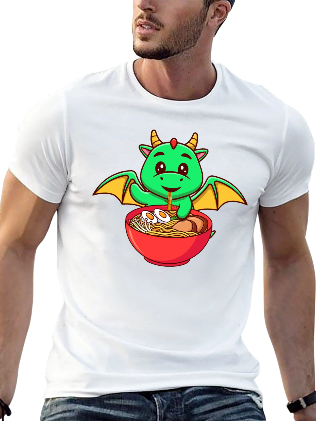 Cute Dragon Ramen Lover Black T-Shirt