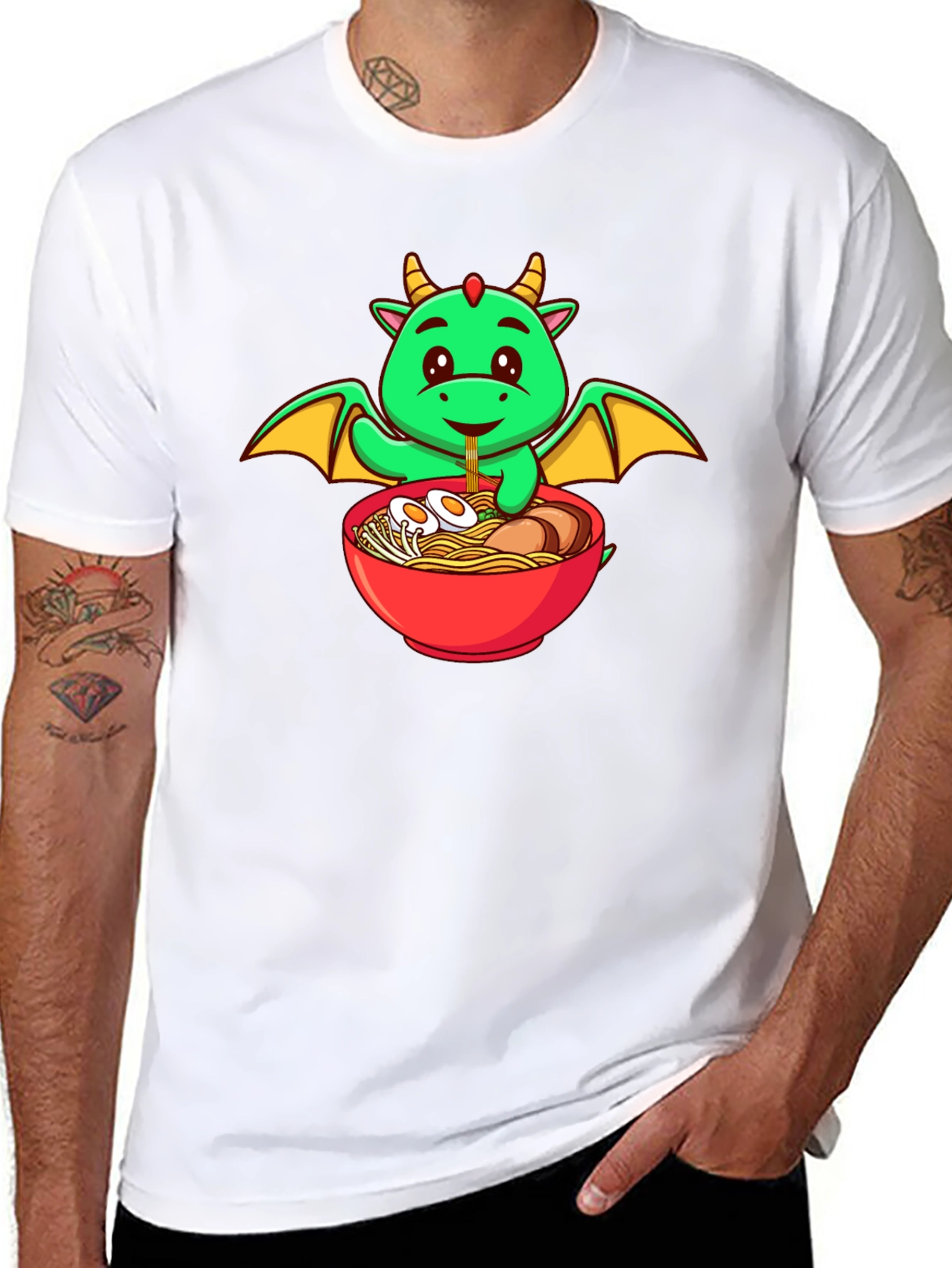 Cute Dragon Ramen Lover Black T-Shirt