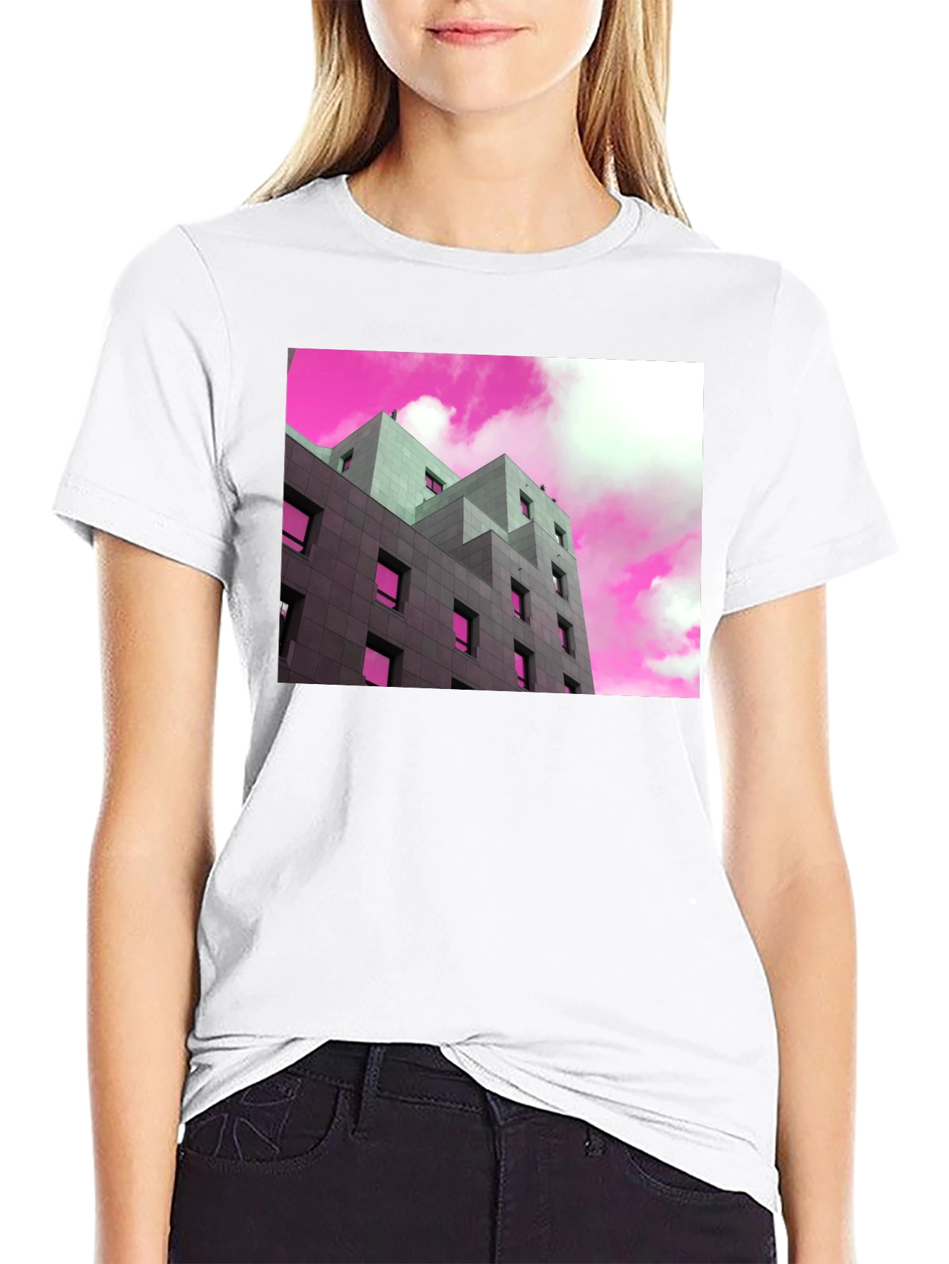 Modern Building Graphic Tee - Trendy Urban Style T-Shirt
