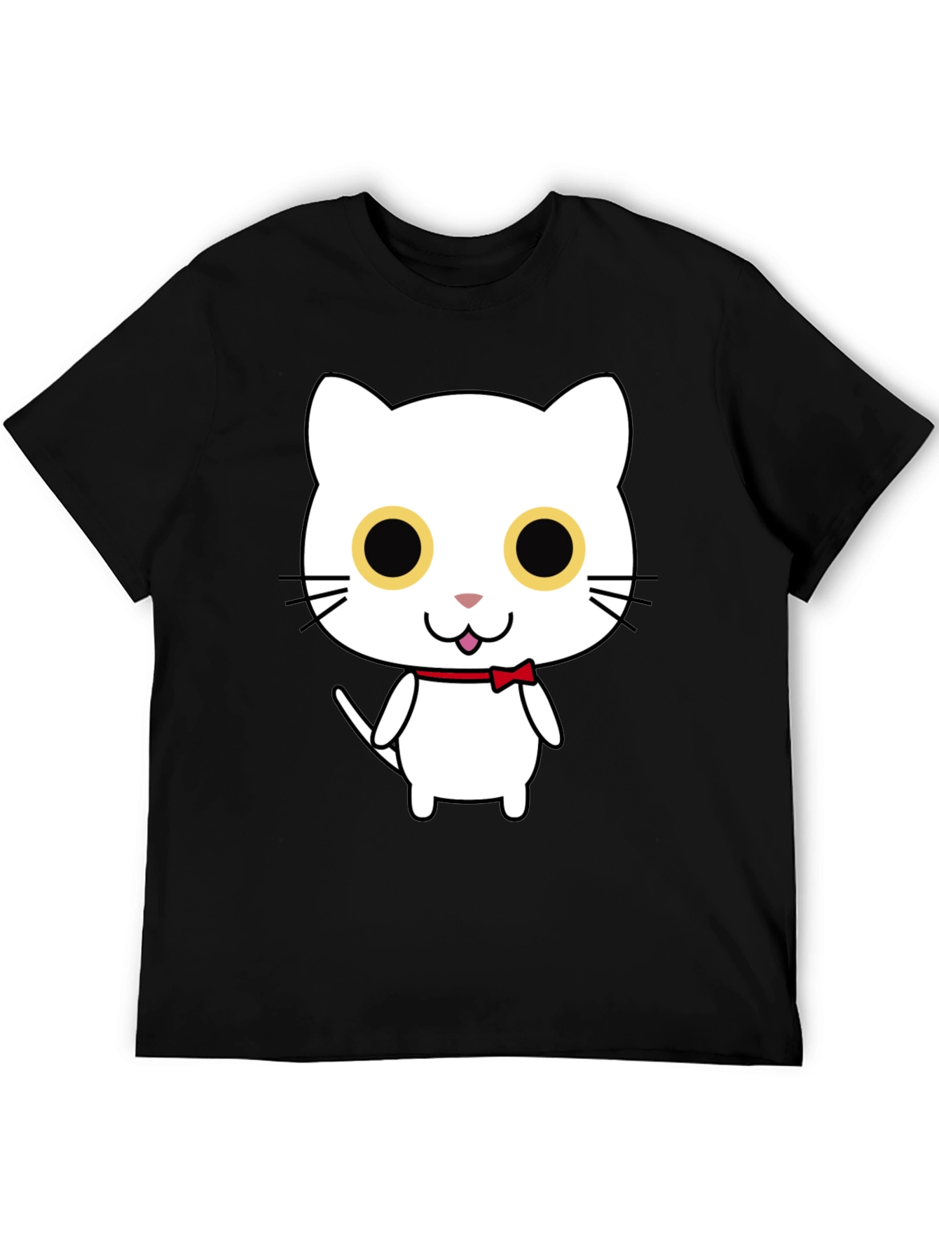 Cute Cartoon Cat Graphic Black T-Shirt
