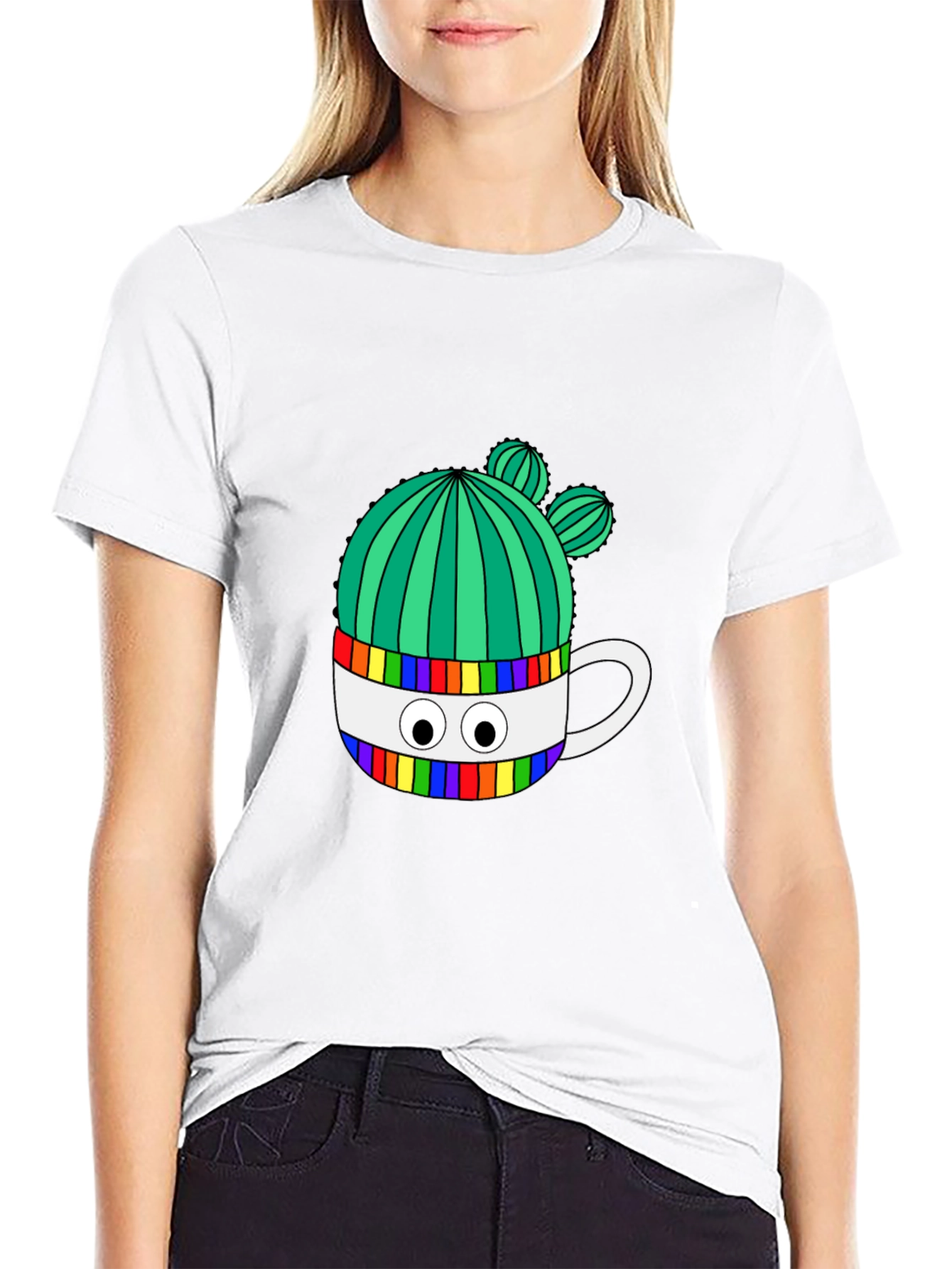 Cactus in Mug Graphic Tee - Stylish Black T-Shirt