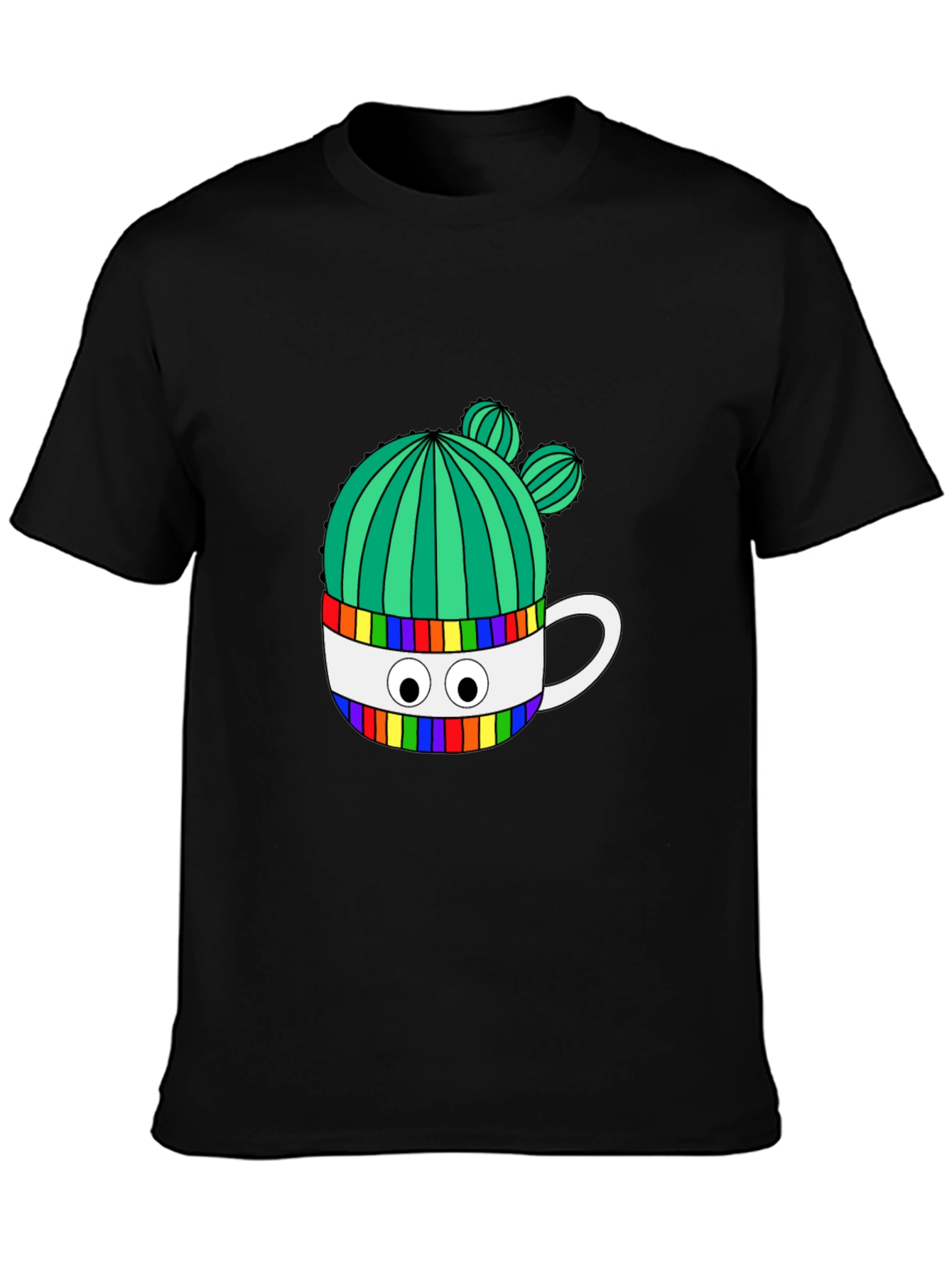 Cactus in Mug Graphic Tee - Stylish Black T-Shirt