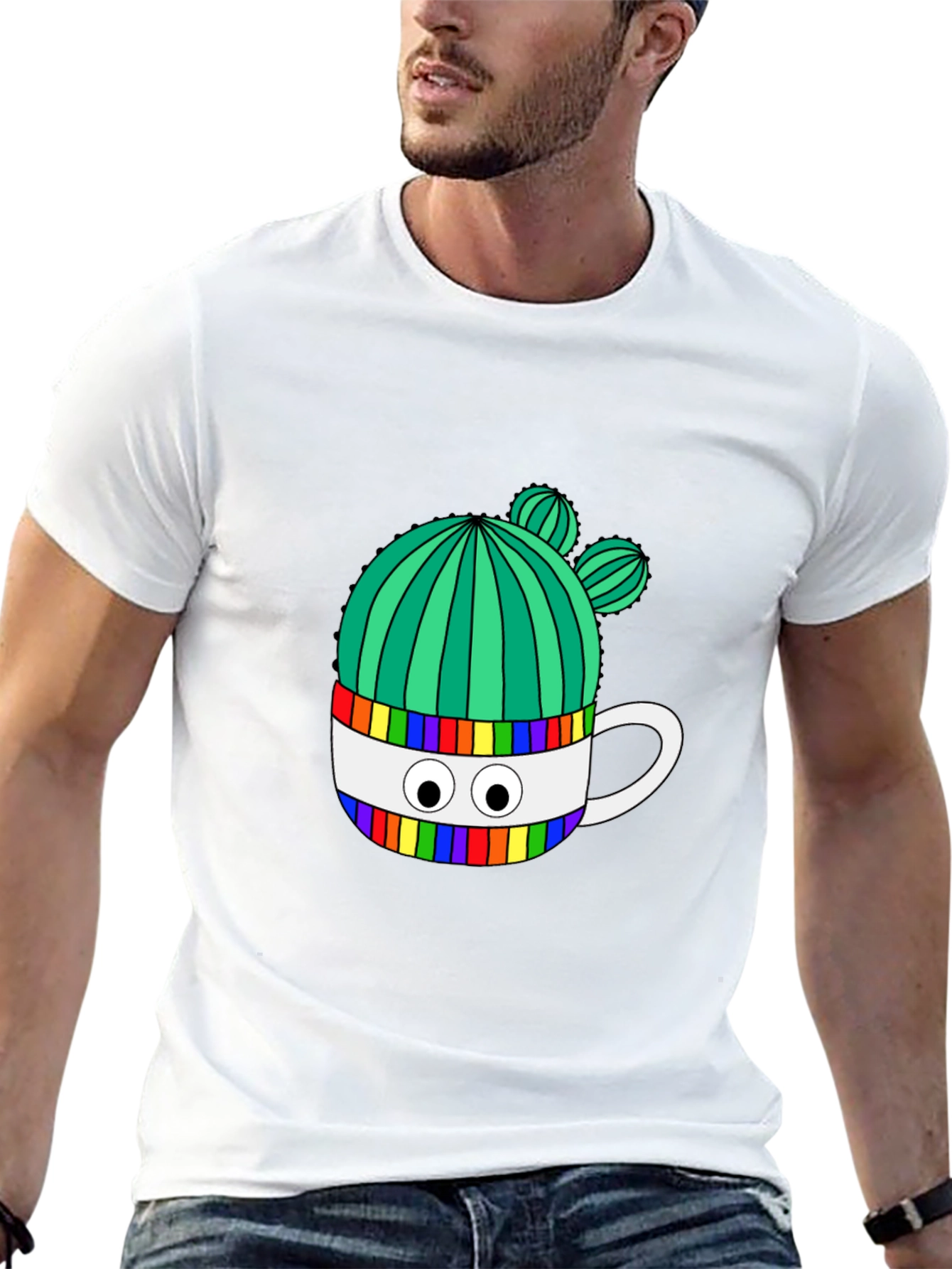 Cactus in Mug Graphic Tee - Stylish Black T-Shirt