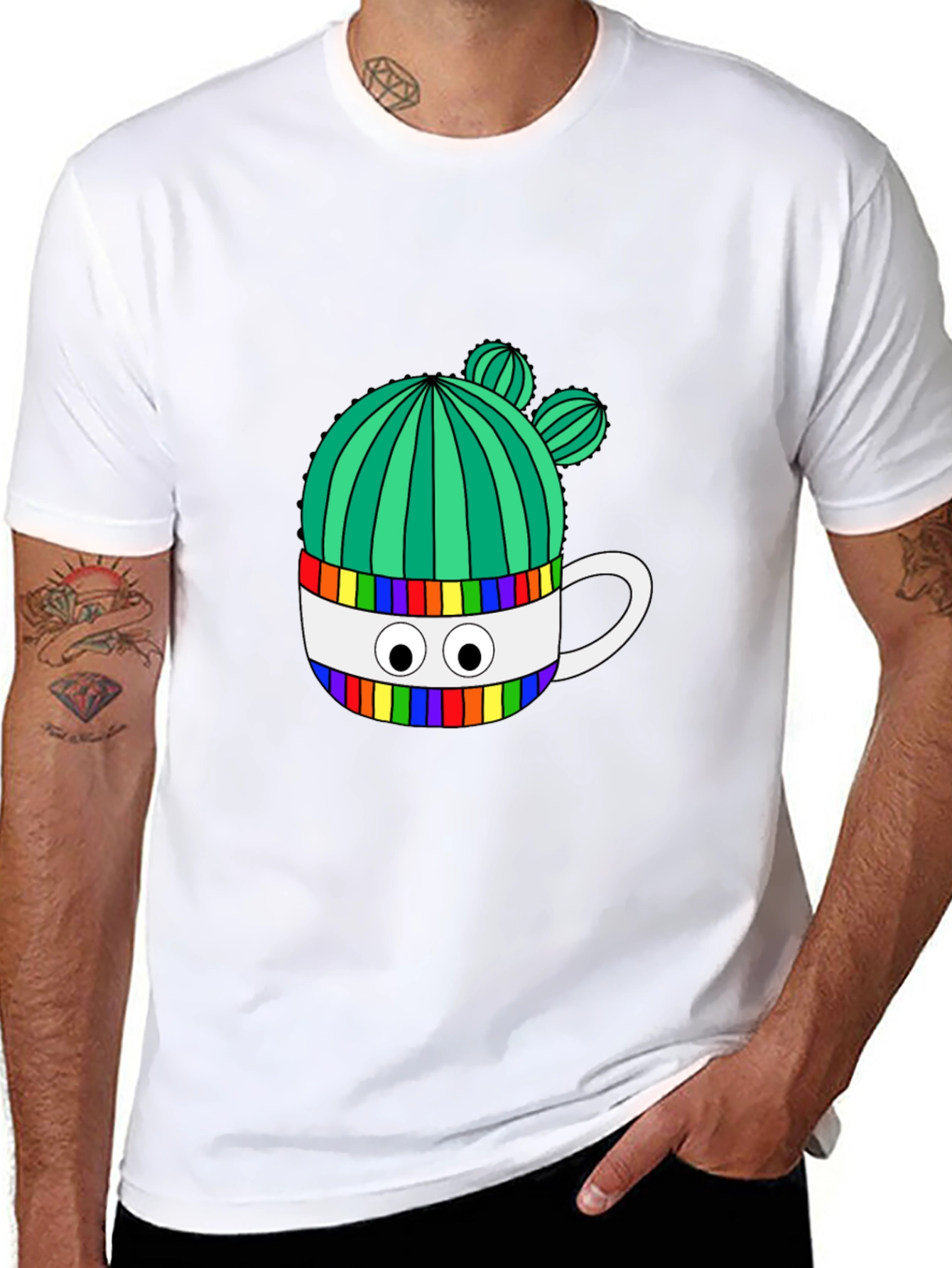Cactus in Mug Graphic Tee - Stylish Black T-Shirt