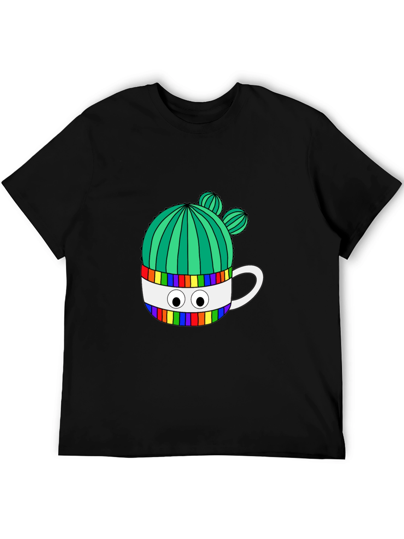Cactus in Mug Graphic Tee - Stylish Black T-Shirt