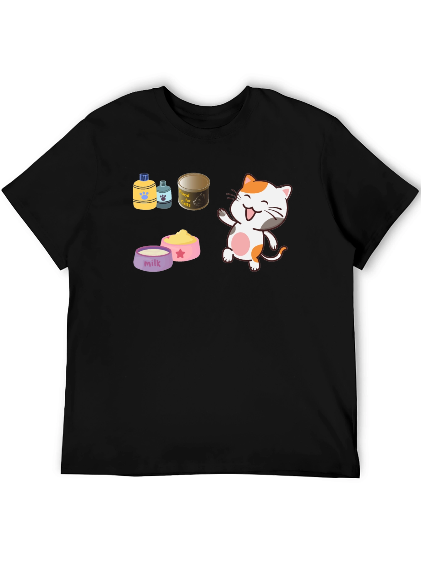 Cute Cartoon Cat Lover Black T-Shirt