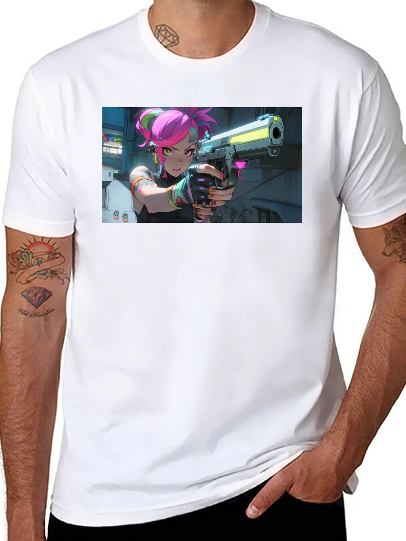 Neon Fury Tee: Edgy Graphic Print Black T-Shirt