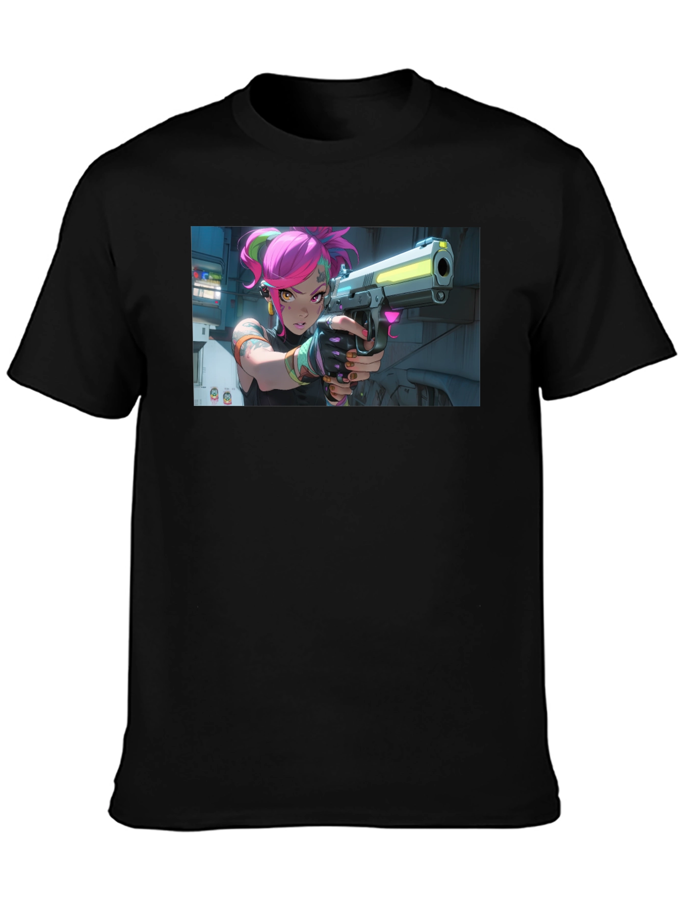 Neon Fury Tee: Edgy Graphic Print Black T-Shirt