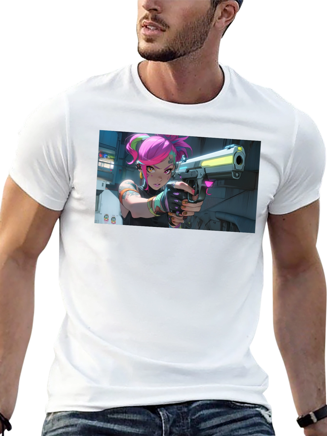 Neon Fury Tee: Edgy Graphic Print Black T-Shirt