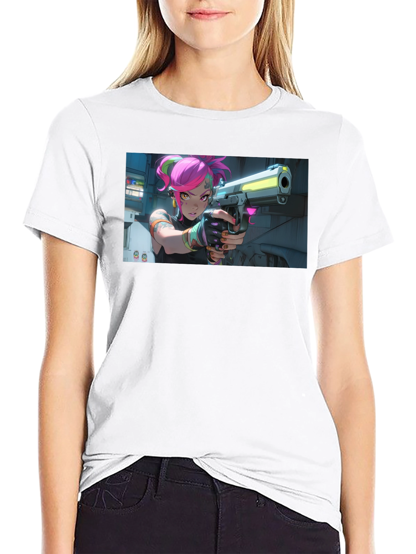 Neon Fury Tee: Edgy Graphic Print Black T-Shirt