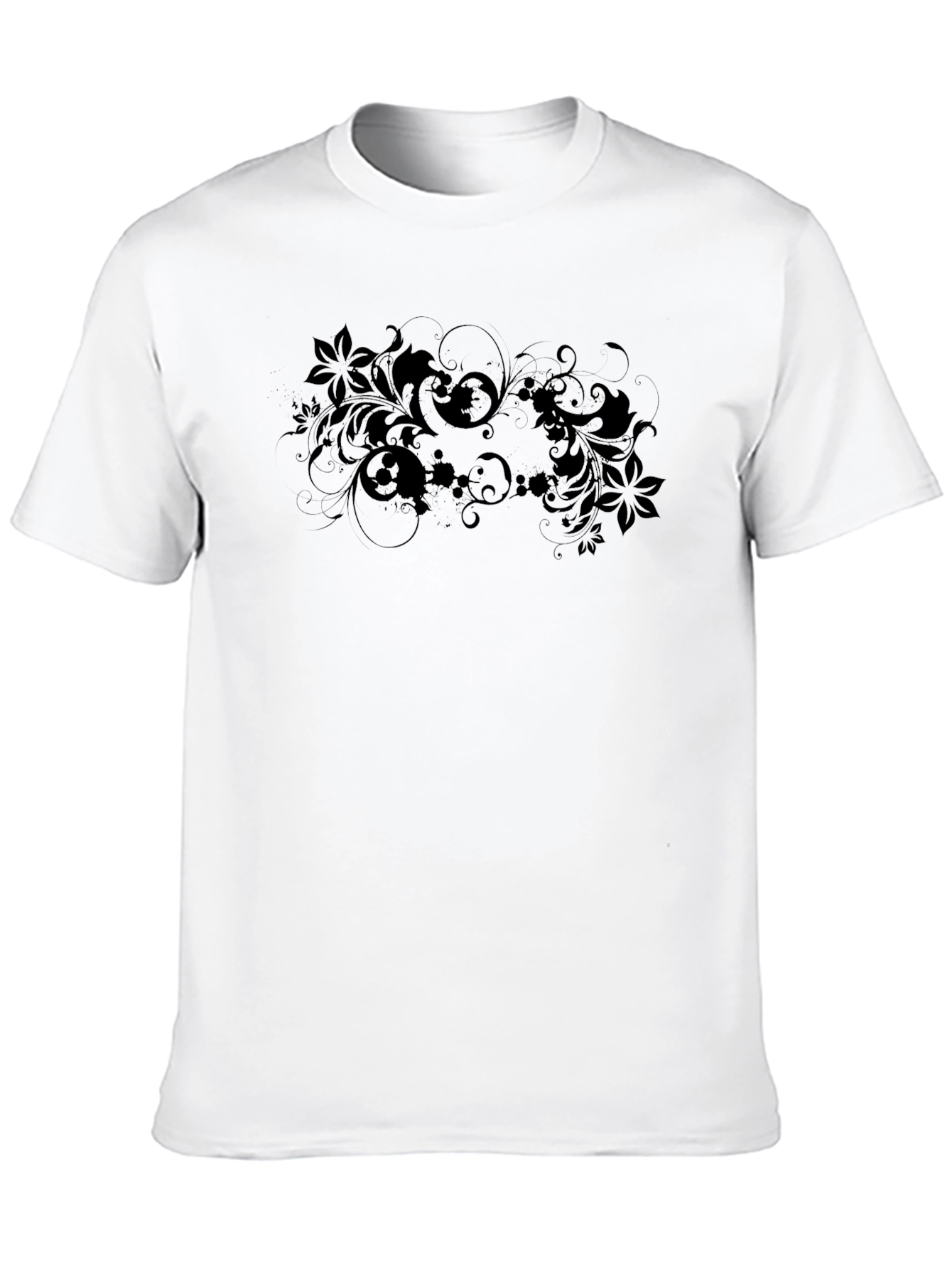 Elegant Floral Graphic Black T-Shirt