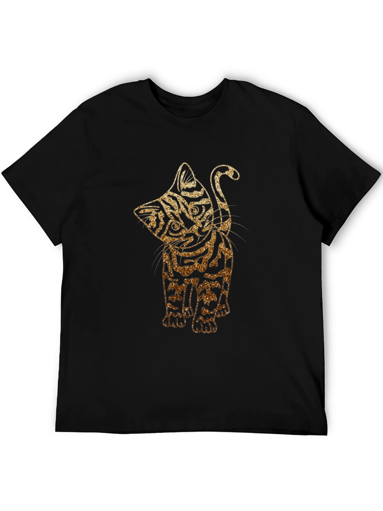 Glitter Cat Graphic Black T-Shirt