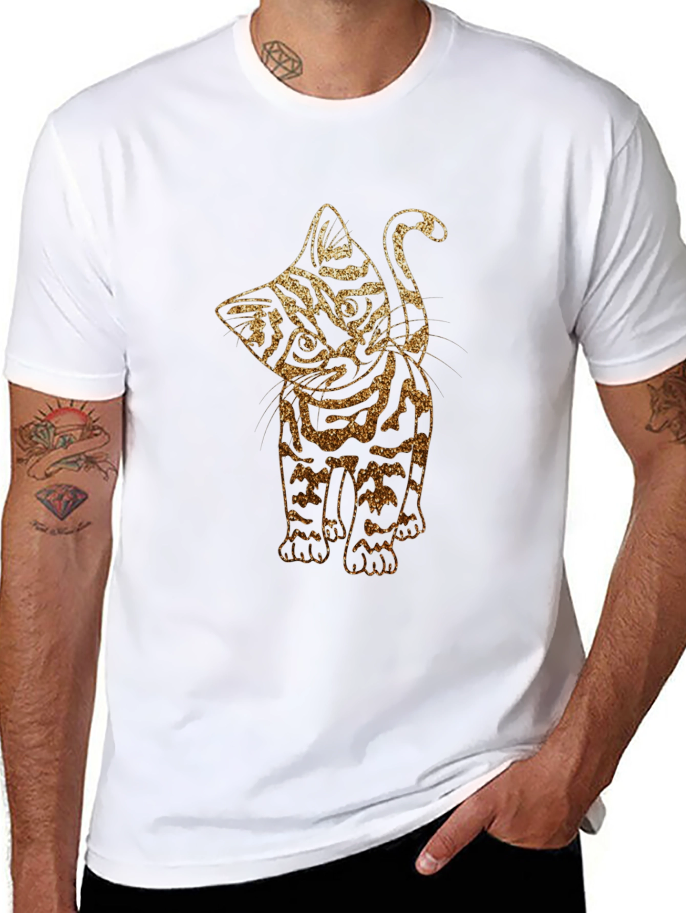 Glitter Cat Graphic Black T-Shirt