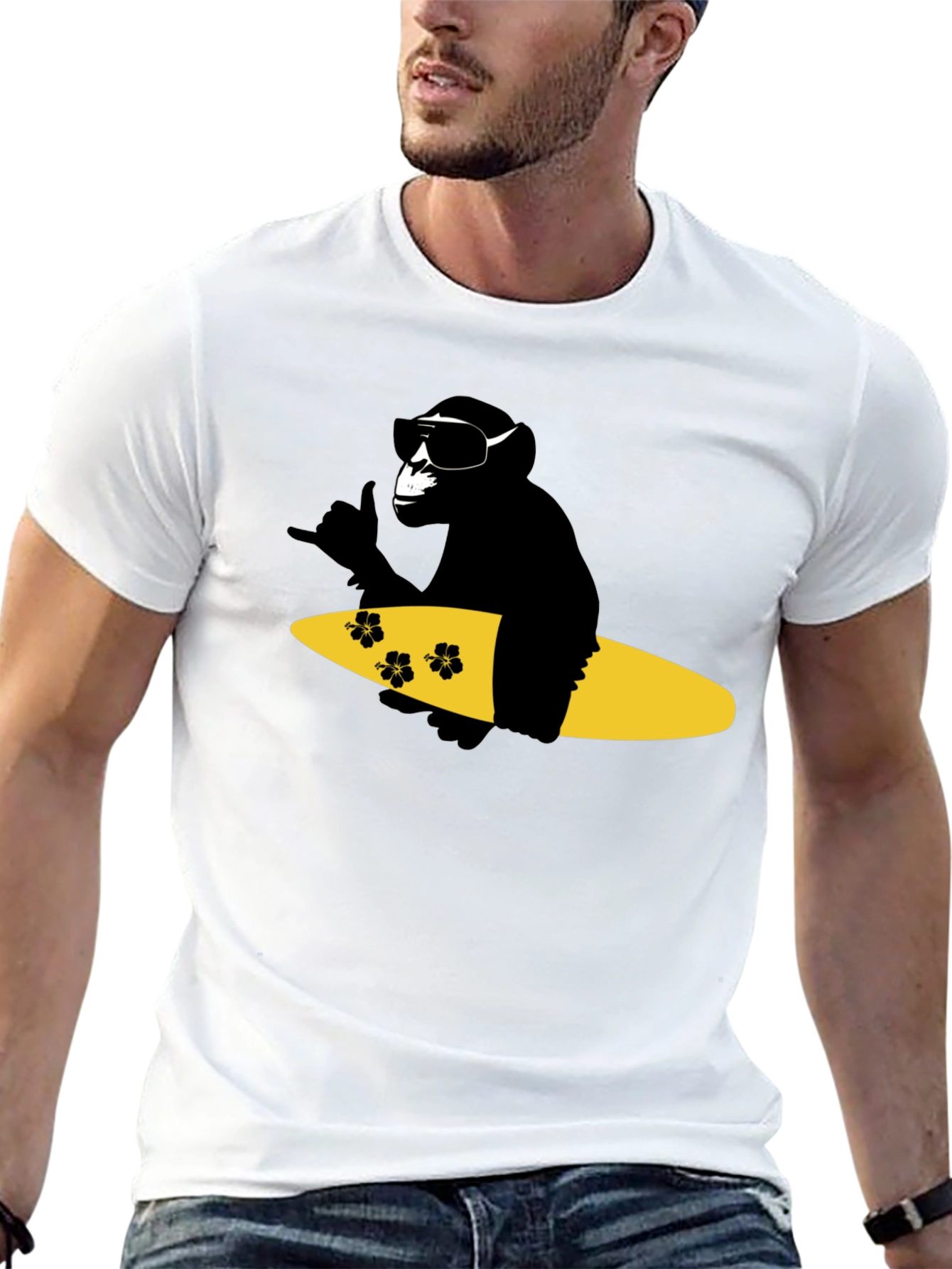 Surfing Monkey Graphic Tee - Black Cotton T-Shirt