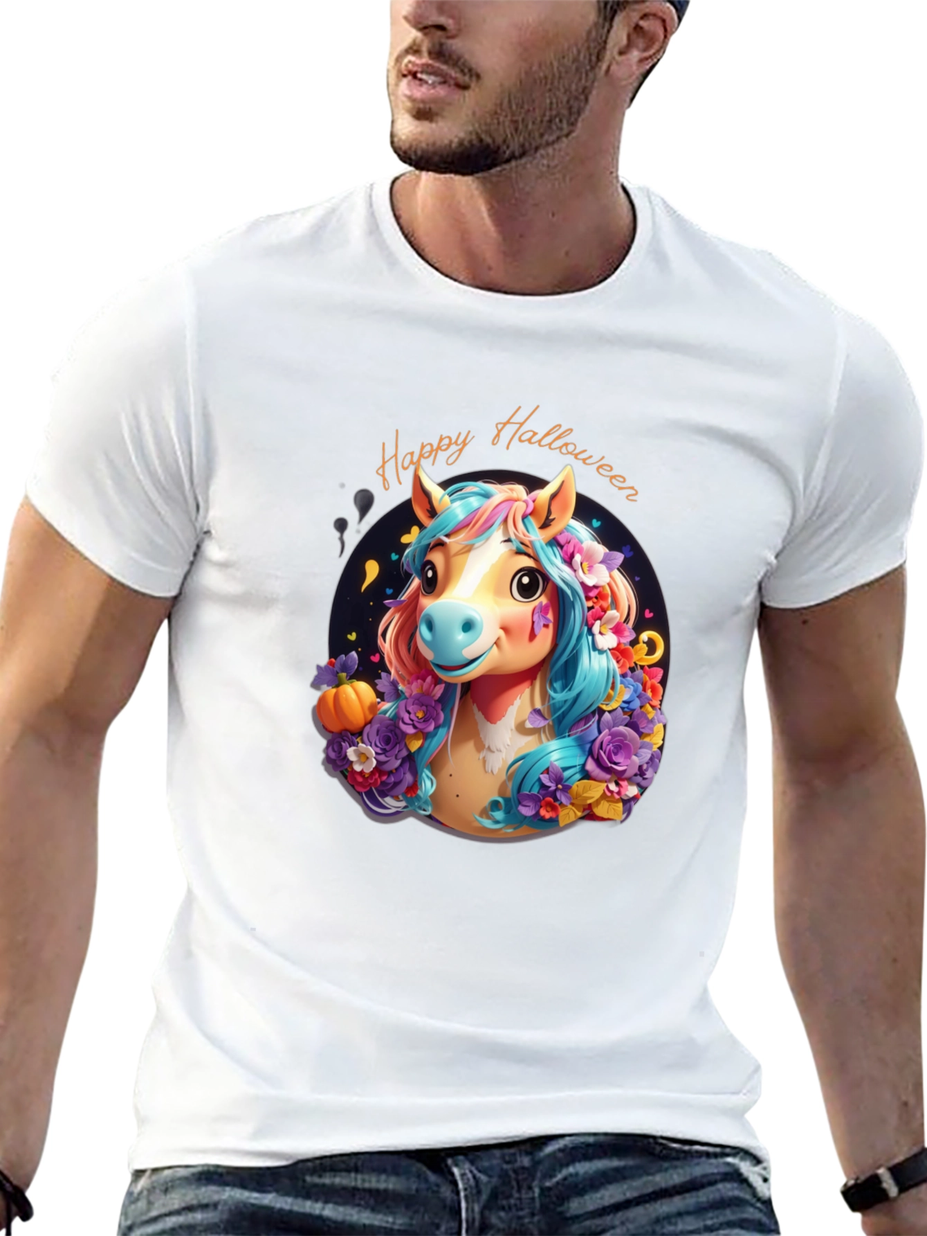 Halloween Horse Graphic Tee - Spooky Season Shirt