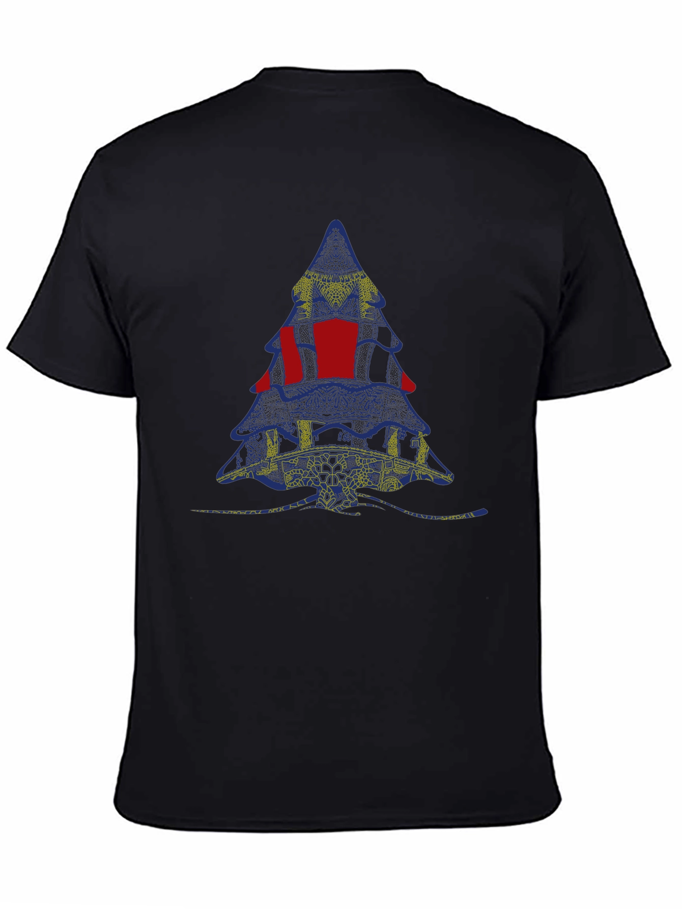Abstract Christmas Tree Graphic Tee - Black