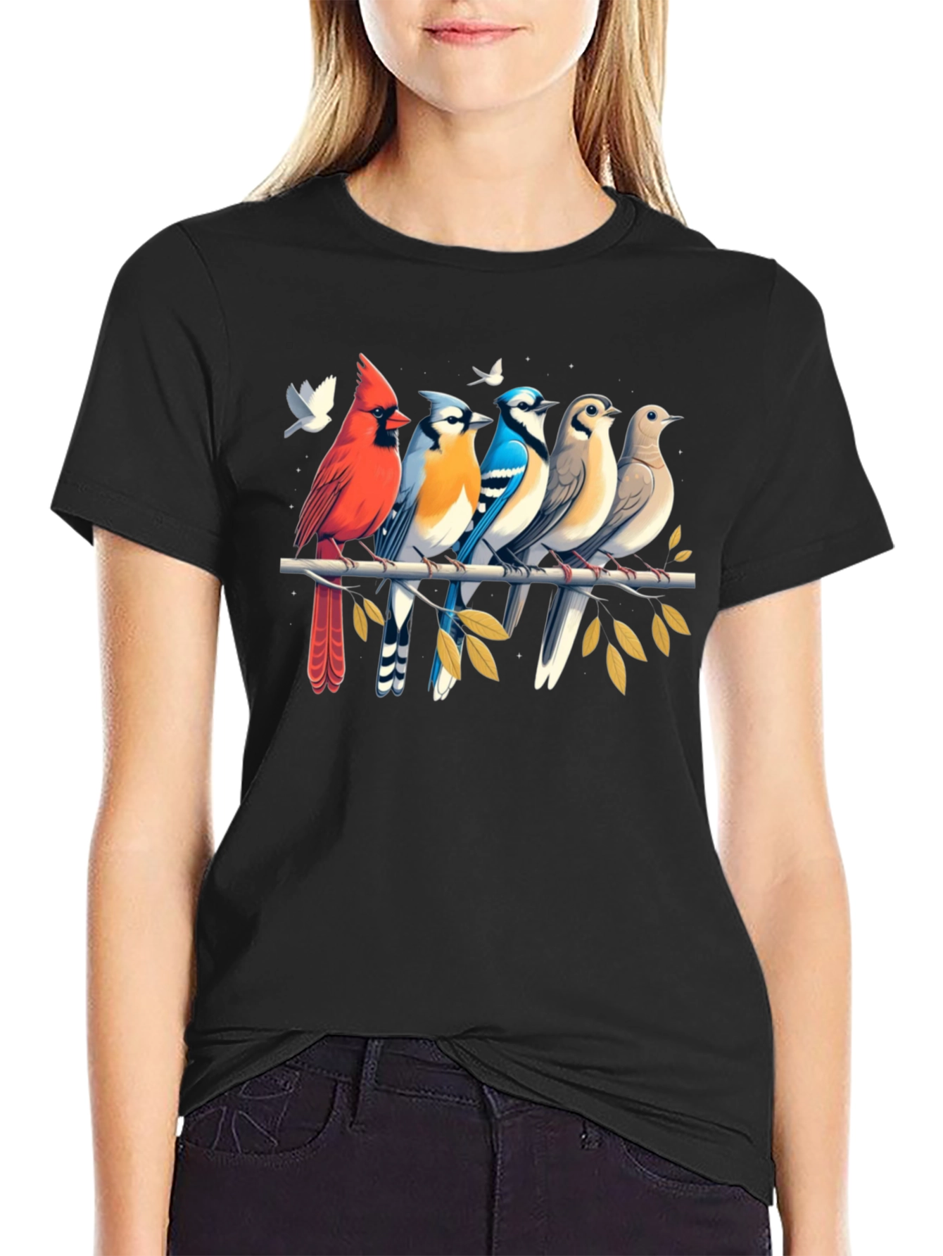 Birds on Branch Graphic Tee - Black