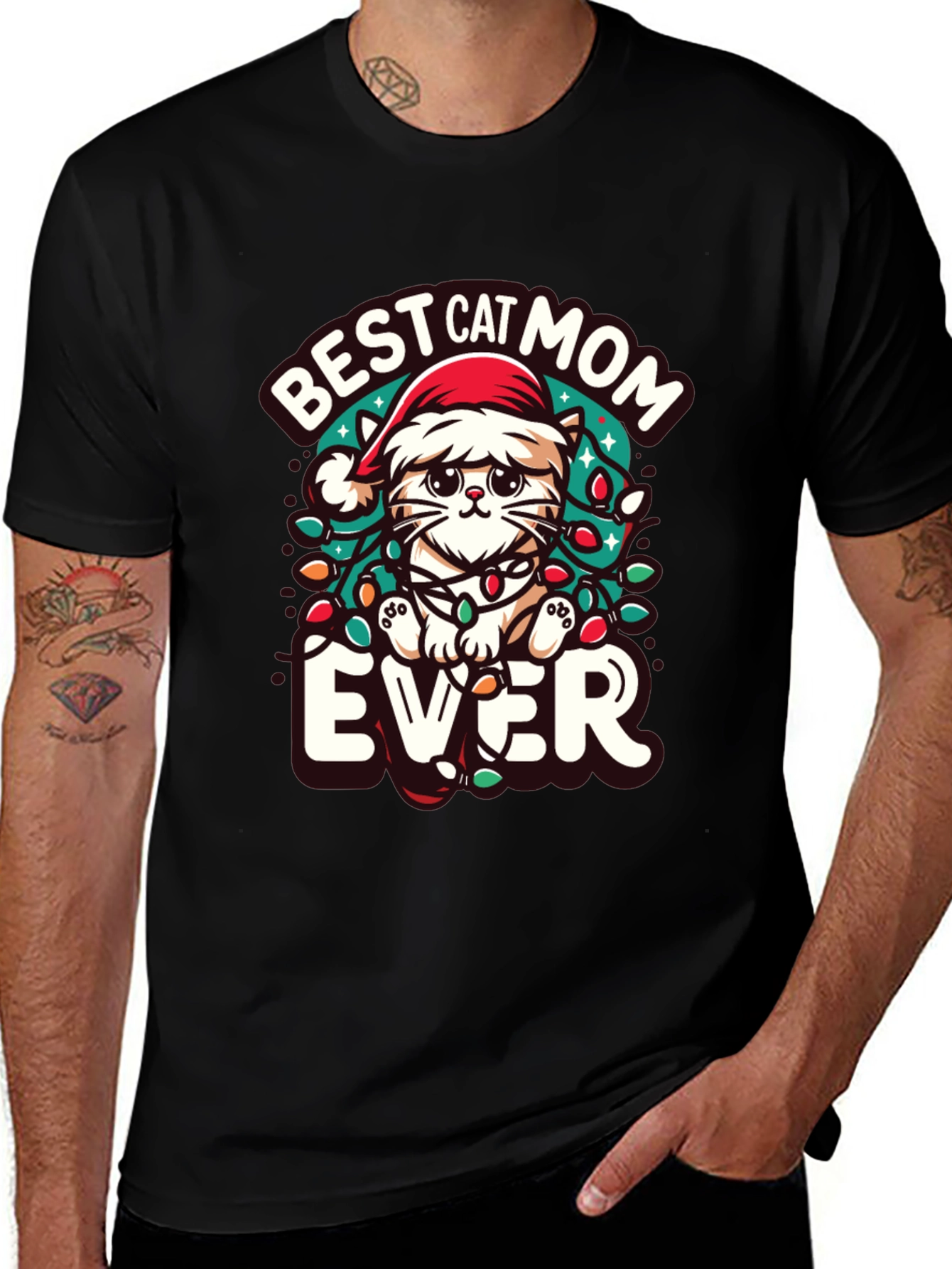 Best Cat Mom Ever Christmas Tee