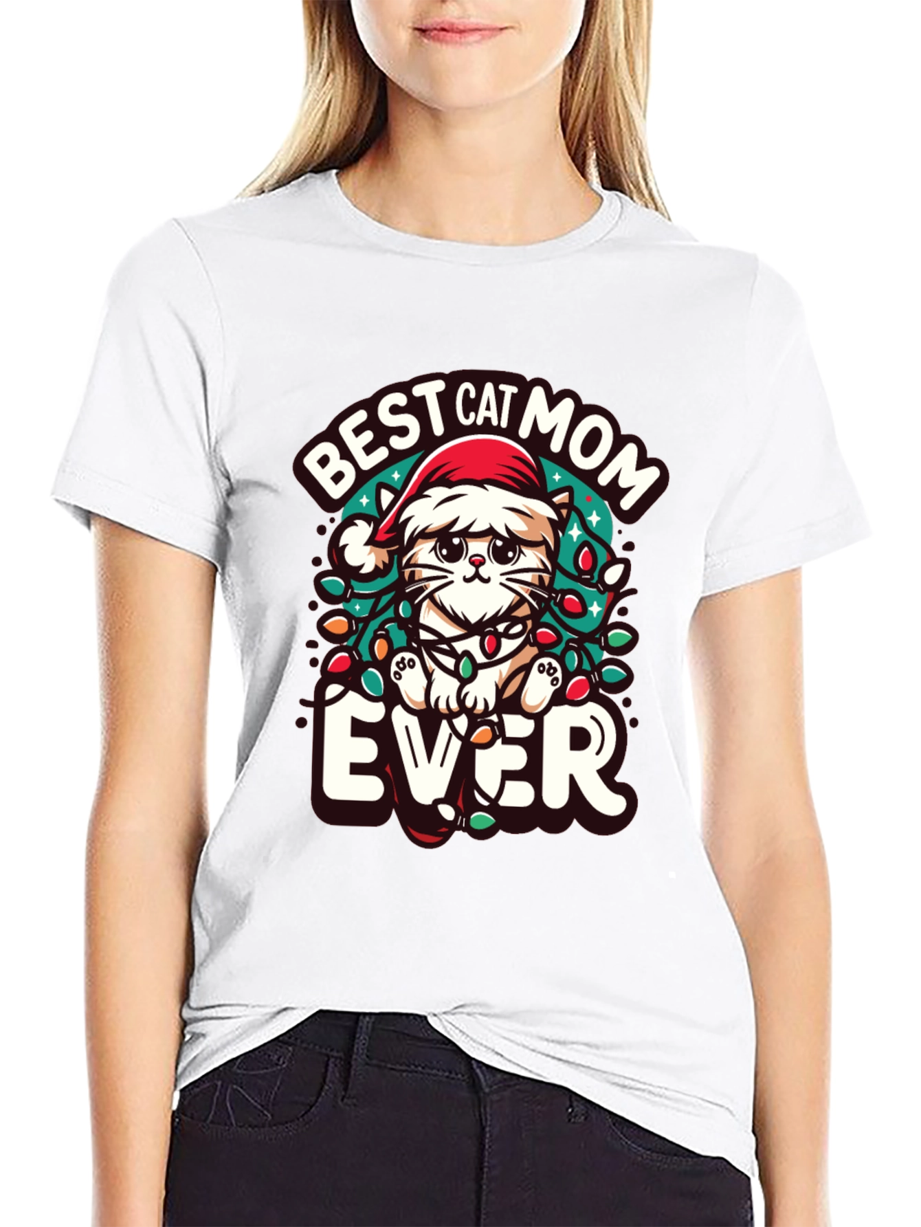 Best Cat Mom Ever Christmas Tee