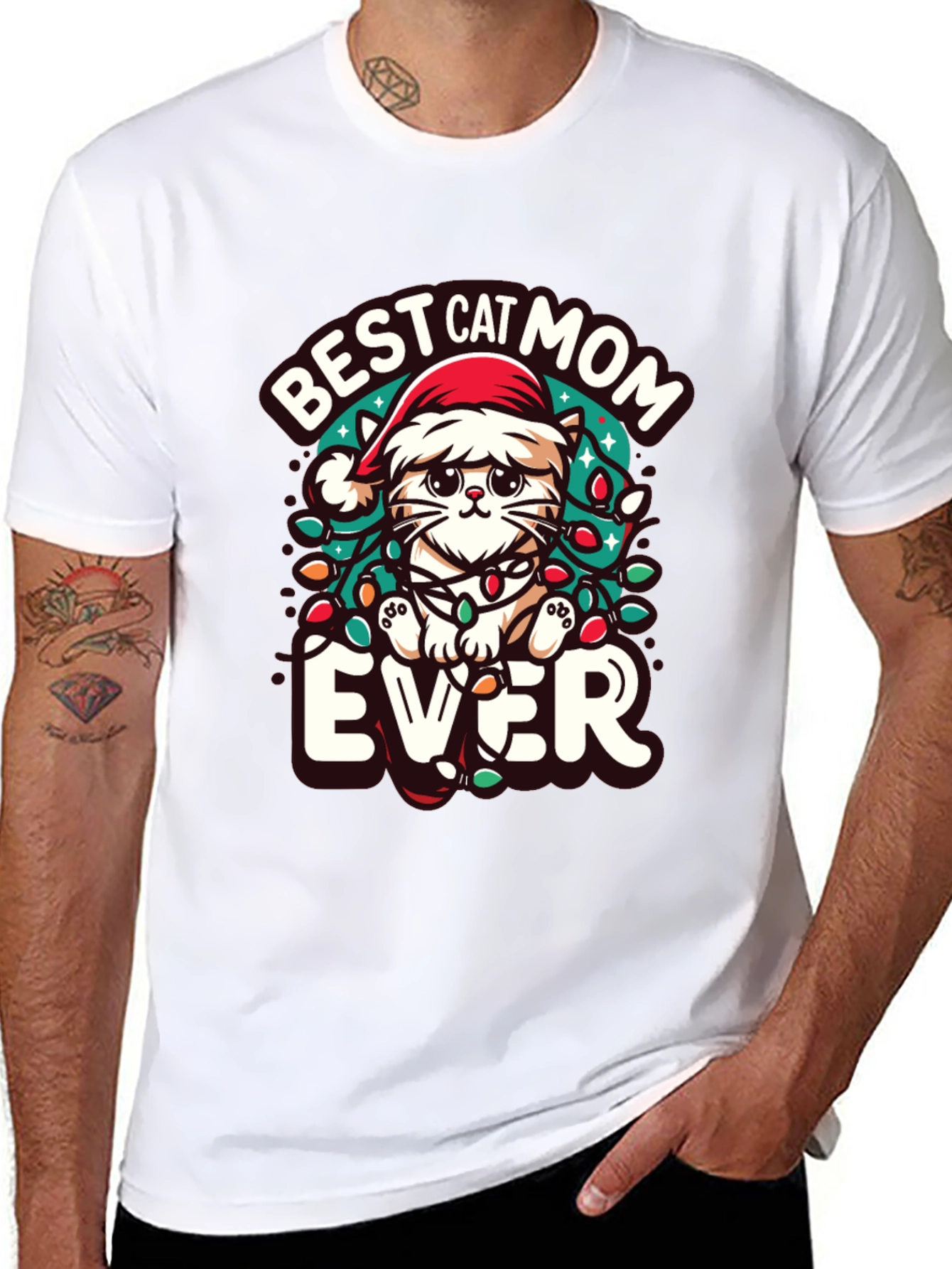Best Cat Mom Ever Christmas Tee
