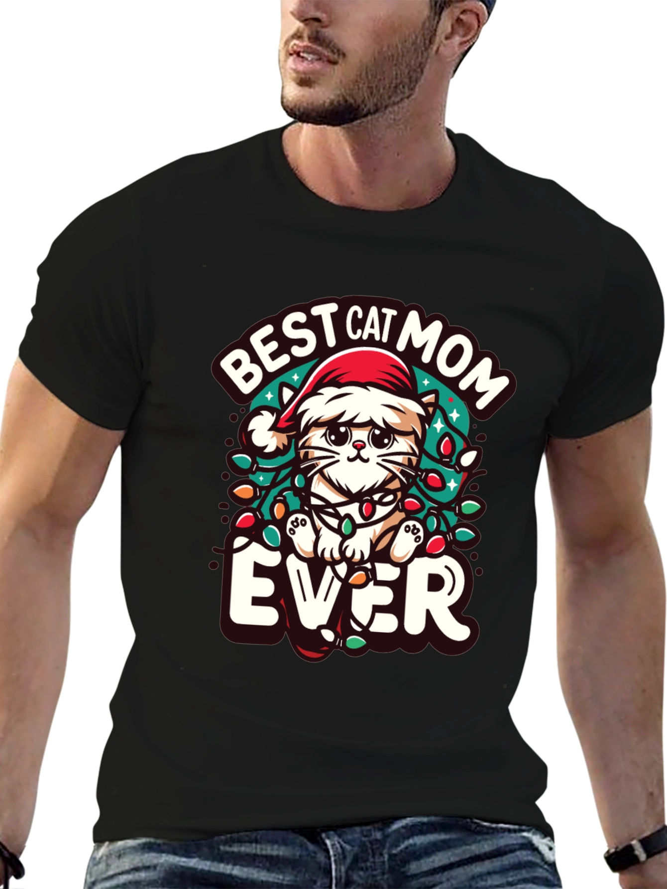 Best Cat Mom Ever Christmas Tee