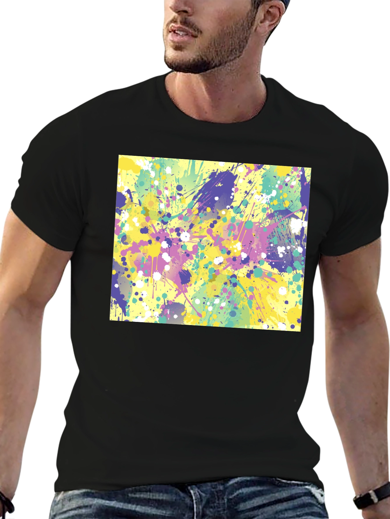 Abstract Splatter Art Black T-Shirt