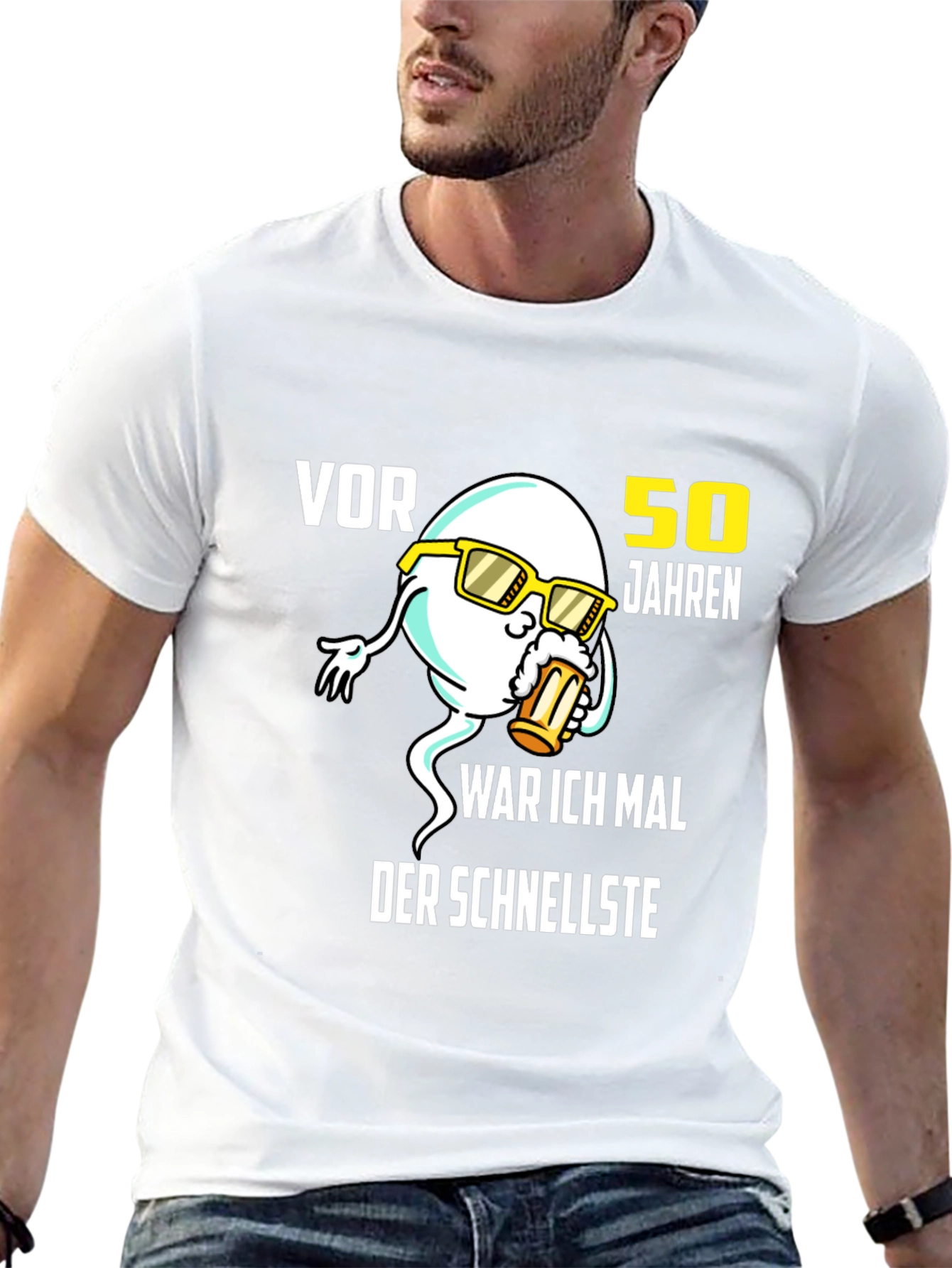 Funny 50th Birthday T-Shirt: Fastest Sperm Design
