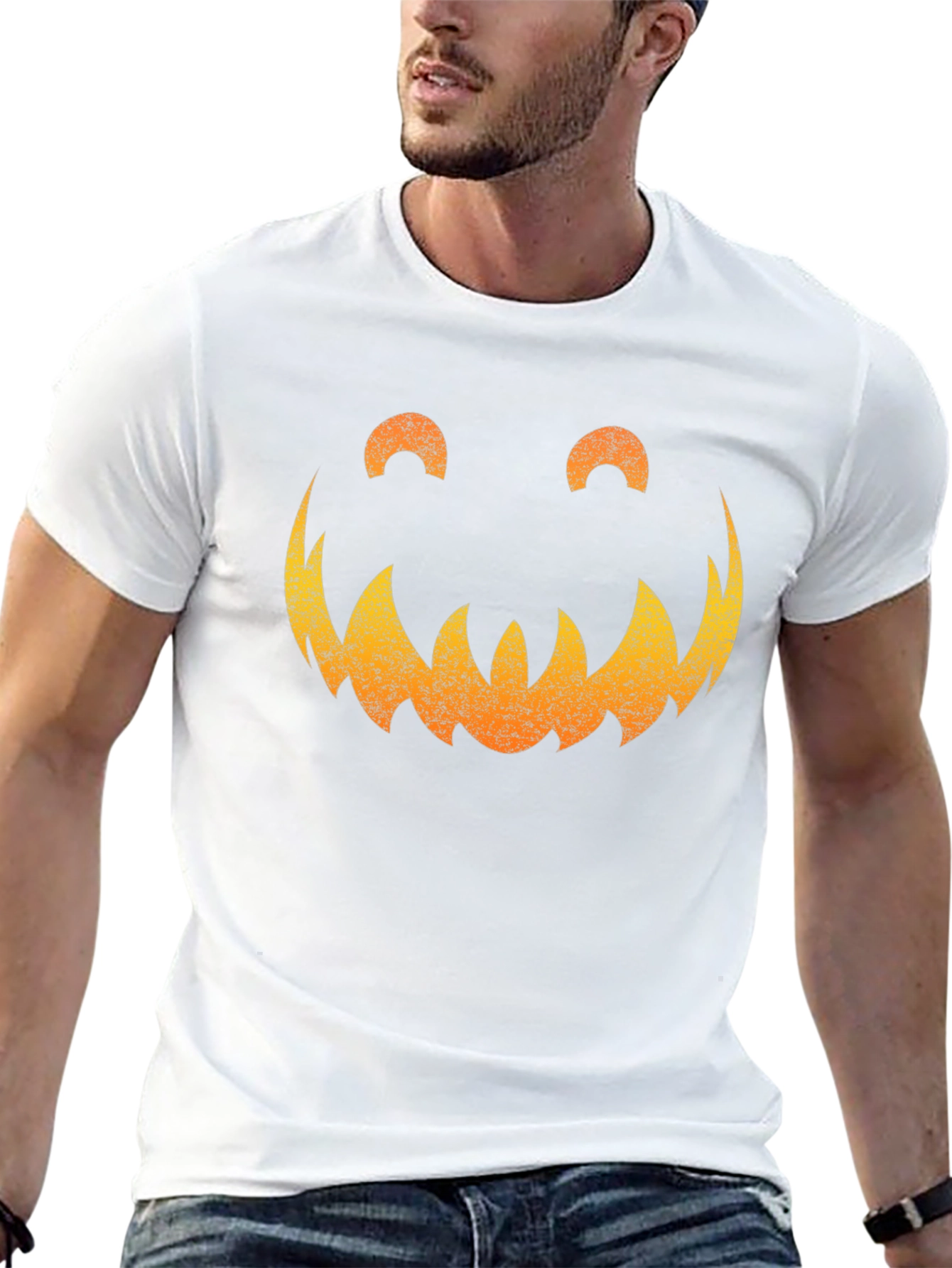 Spooky Pumpkin Face Graphic Tee - Halloween Shirt