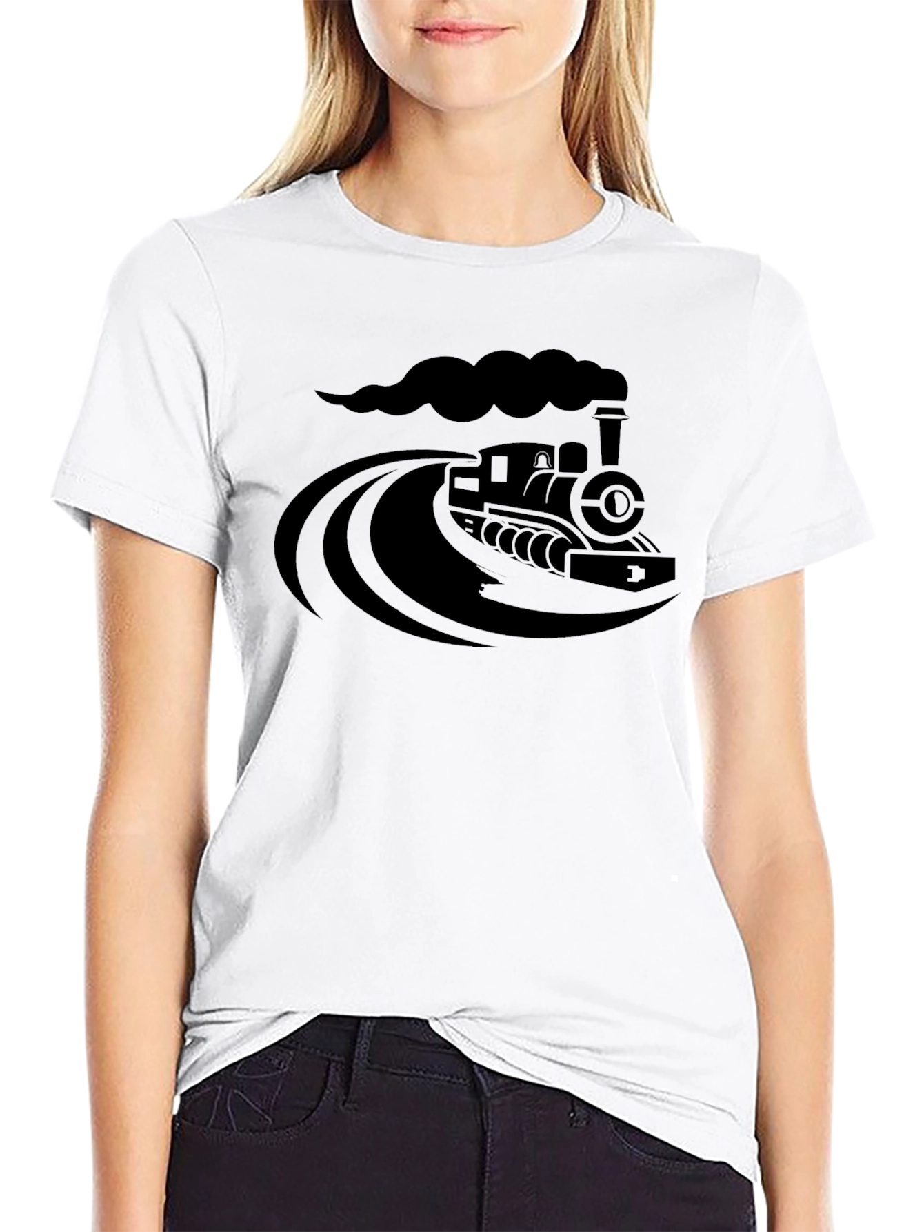 Steam Train Graphic Tee - Classic Black Cotton T-Shirt