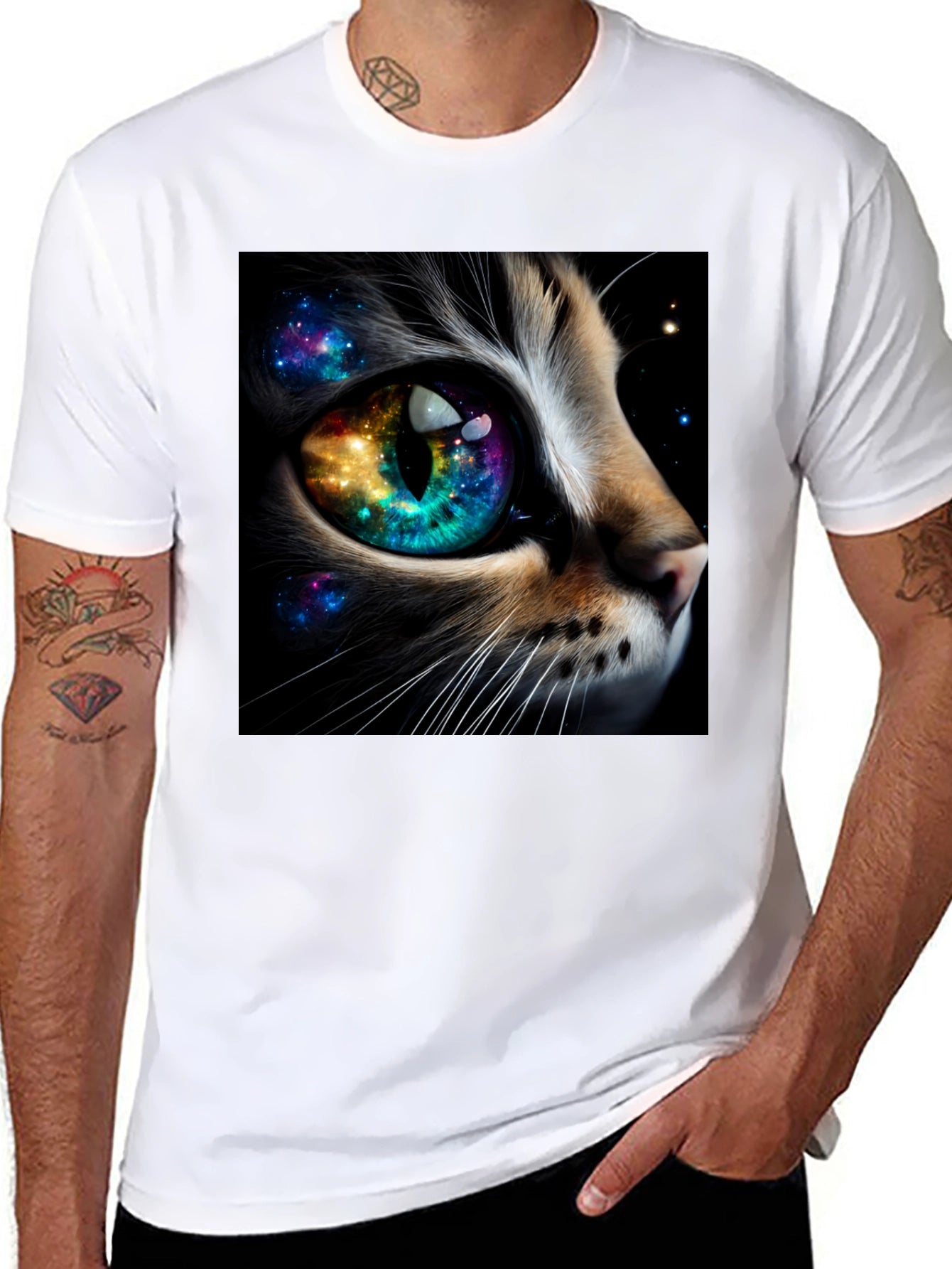 Cosmic Cat Eye T-Shirt - Unique Galaxy Design