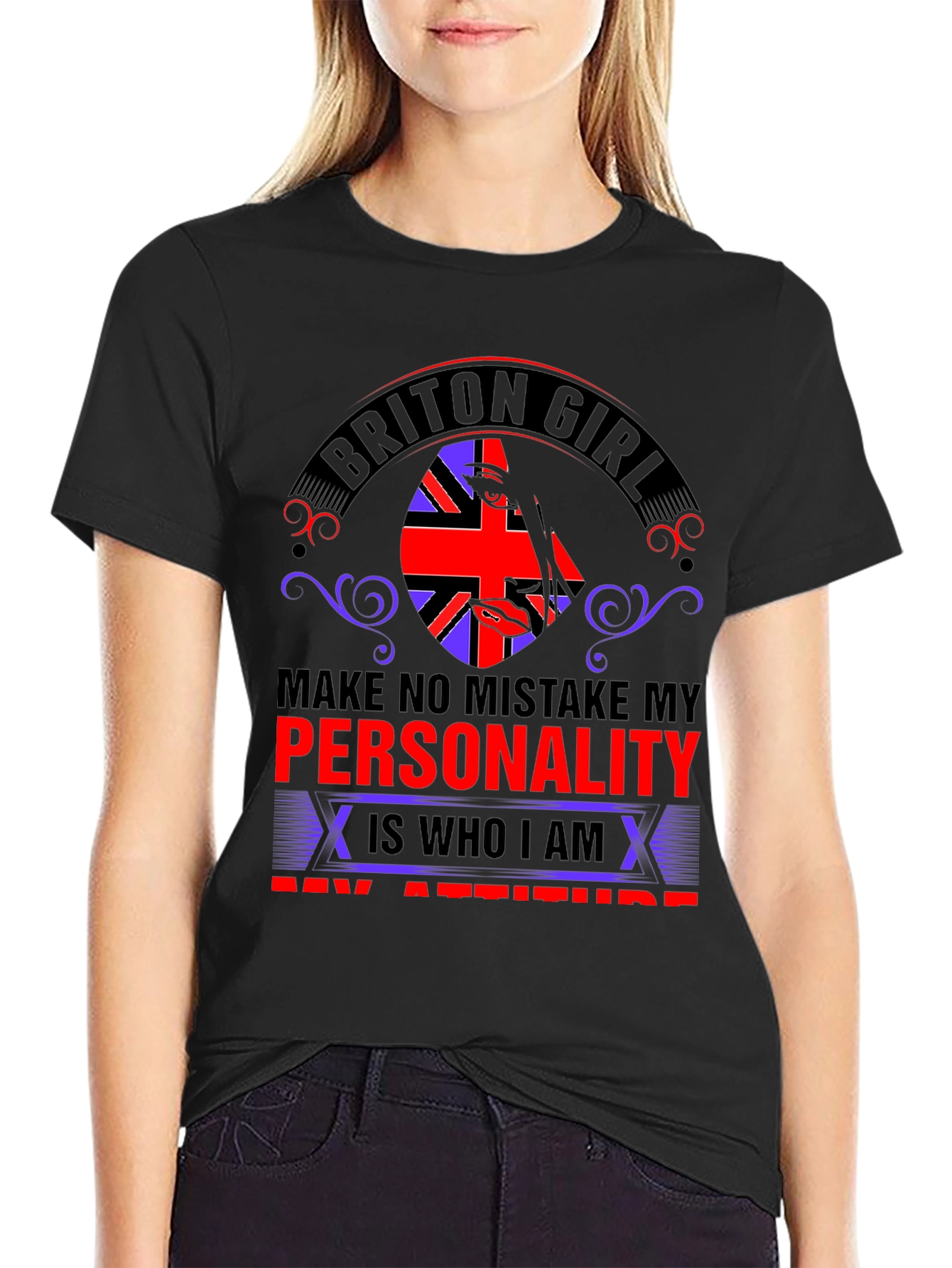 Briton Girl Personality Graphic Tee - Black
