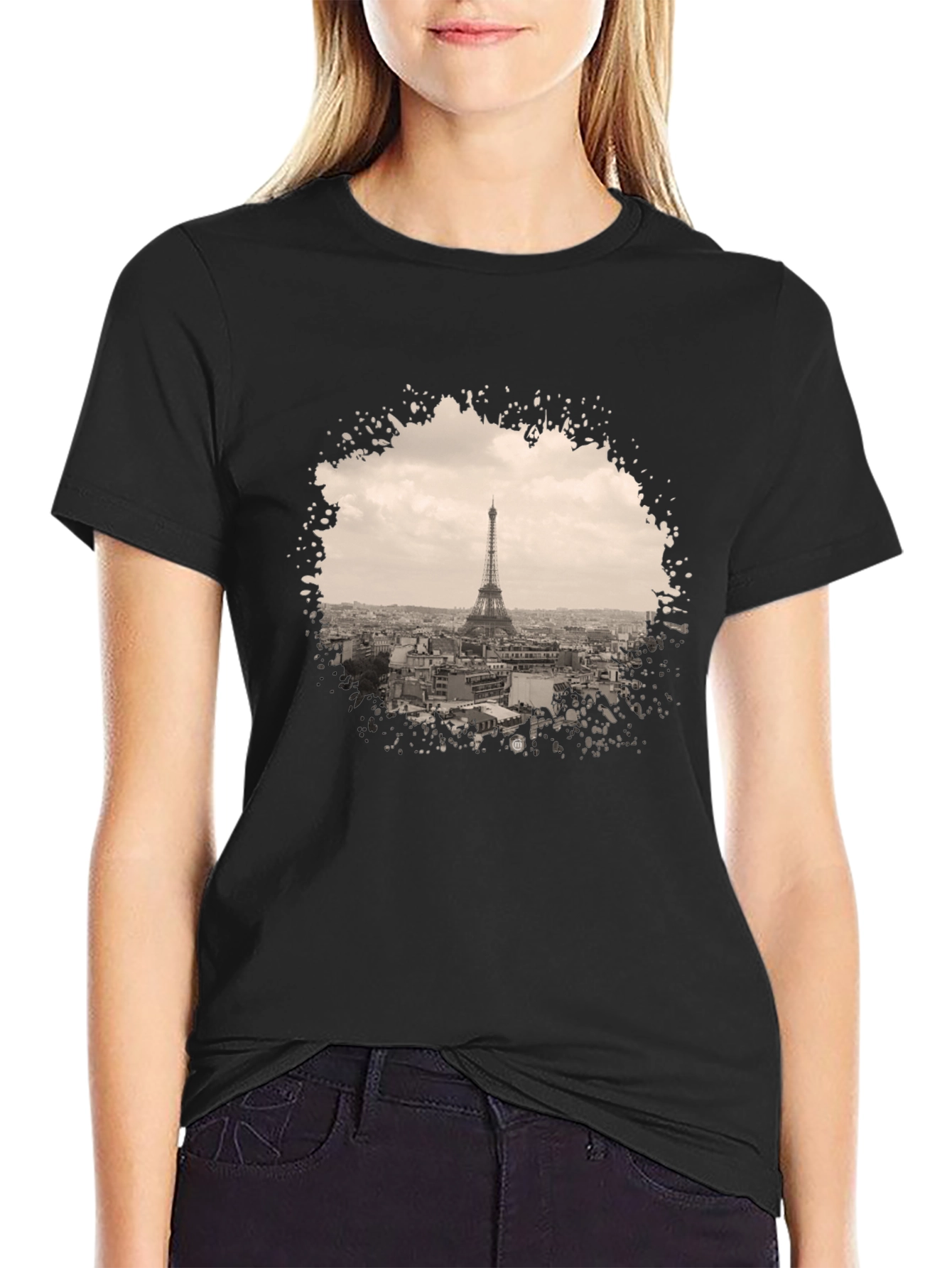Eiffel Tower Graphic Print Black T-Shirt