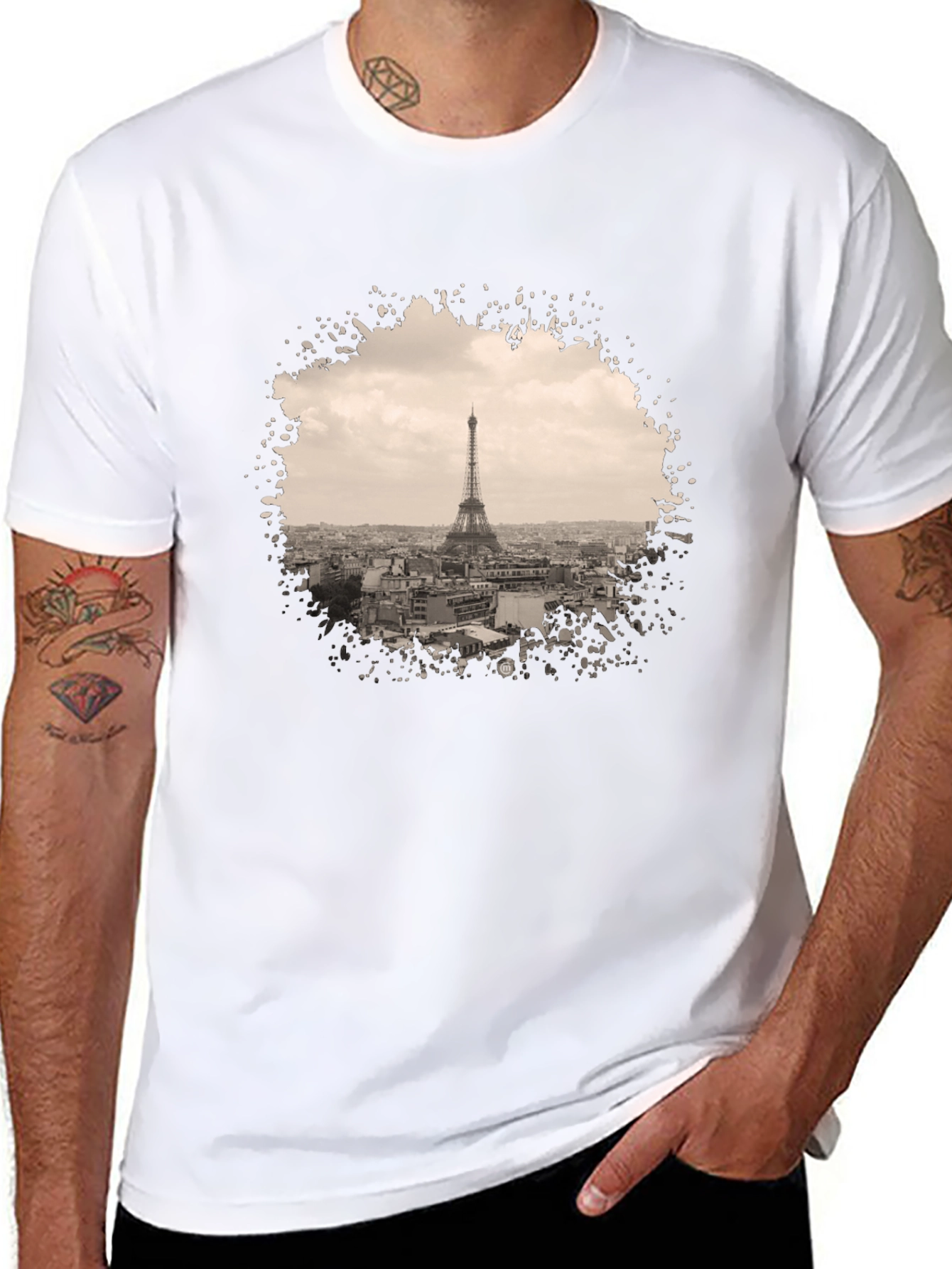 Eiffel Tower Graphic Print Black T-Shirt