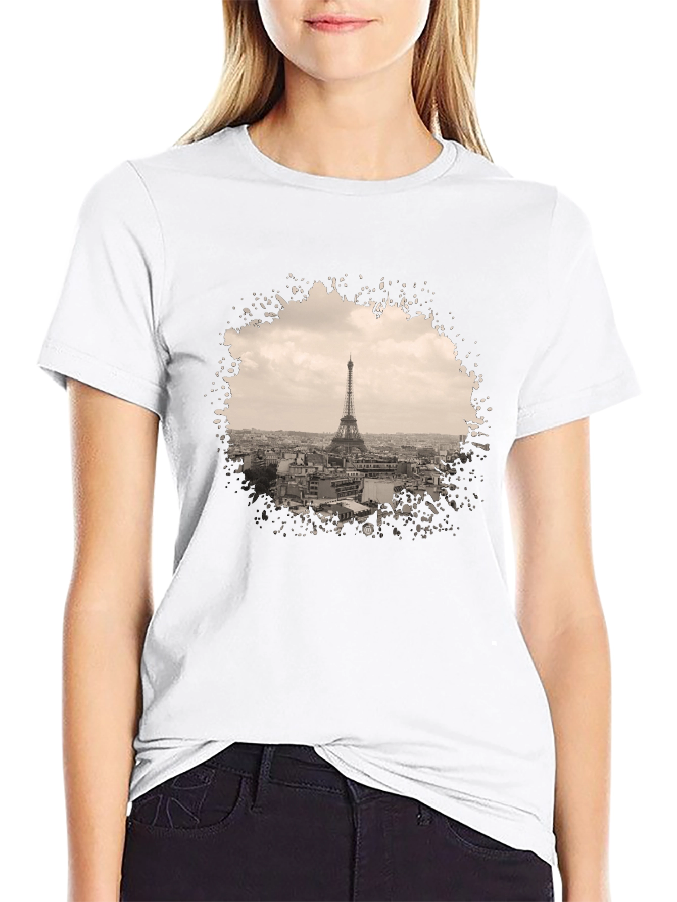 Eiffel Tower Graphic Print Black T-Shirt