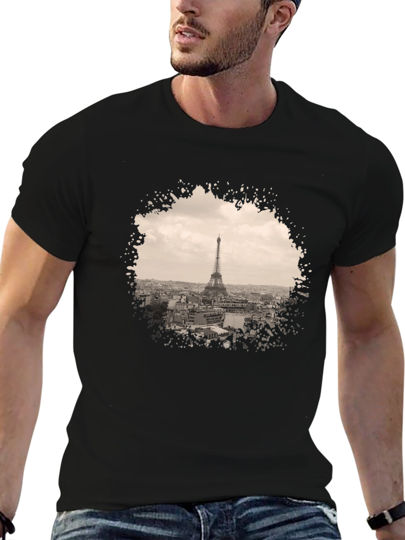 Eiffel Tower Graphic Print Black T-Shirt